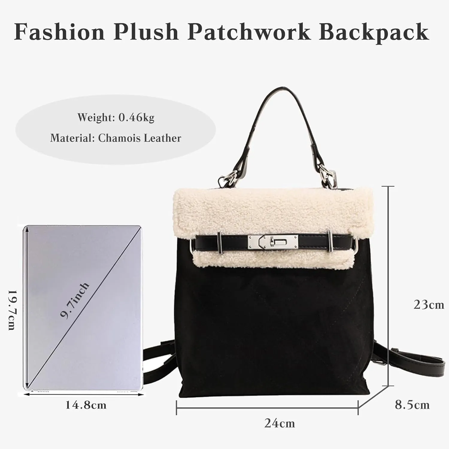Women Suede Handbag Tote with Lamb Wool Vintage Shoulder Medium Capacity Crossbody Soft Plush Top Handle Satchel