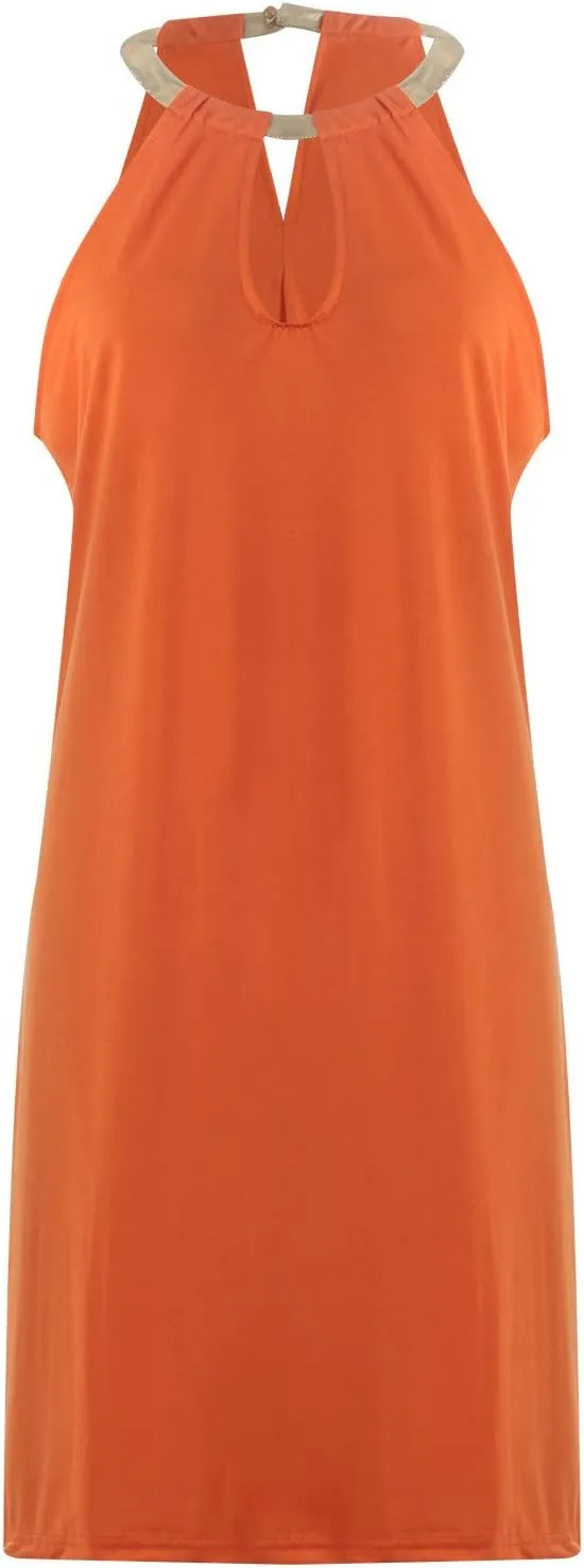 Women Summer Dresses Sleeveless Halter Neck Tank Mini Dress Hollow Out Casual Pleated Sundress A-Line Party Outfits