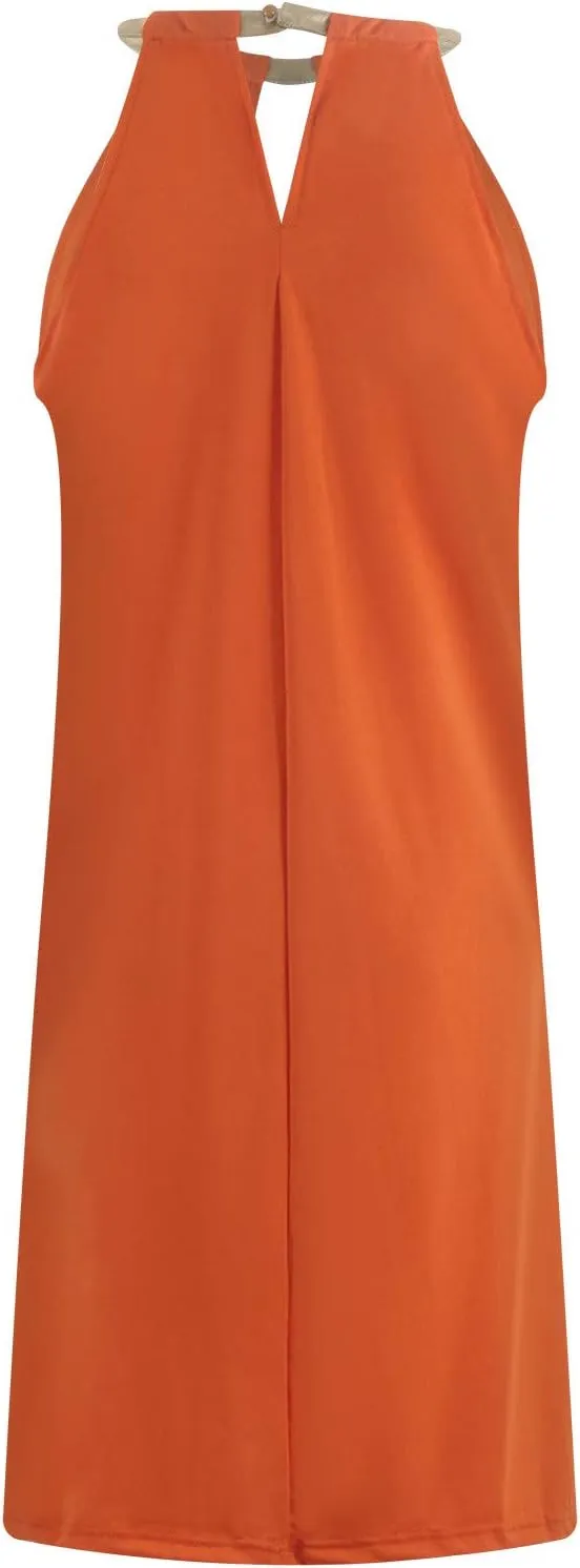 Women Summer Dresses Sleeveless Halter Neck Tank Mini Dress Hollow Out Casual Pleated Sundress A-Line Party Outfits