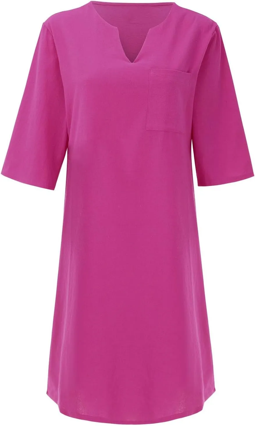 Women Summer Midi Shirt Dresses Lapel Casual Cotton Linen Dress V Neck Linen Dress Summer Half Sleeve Knee Length Shift Dress