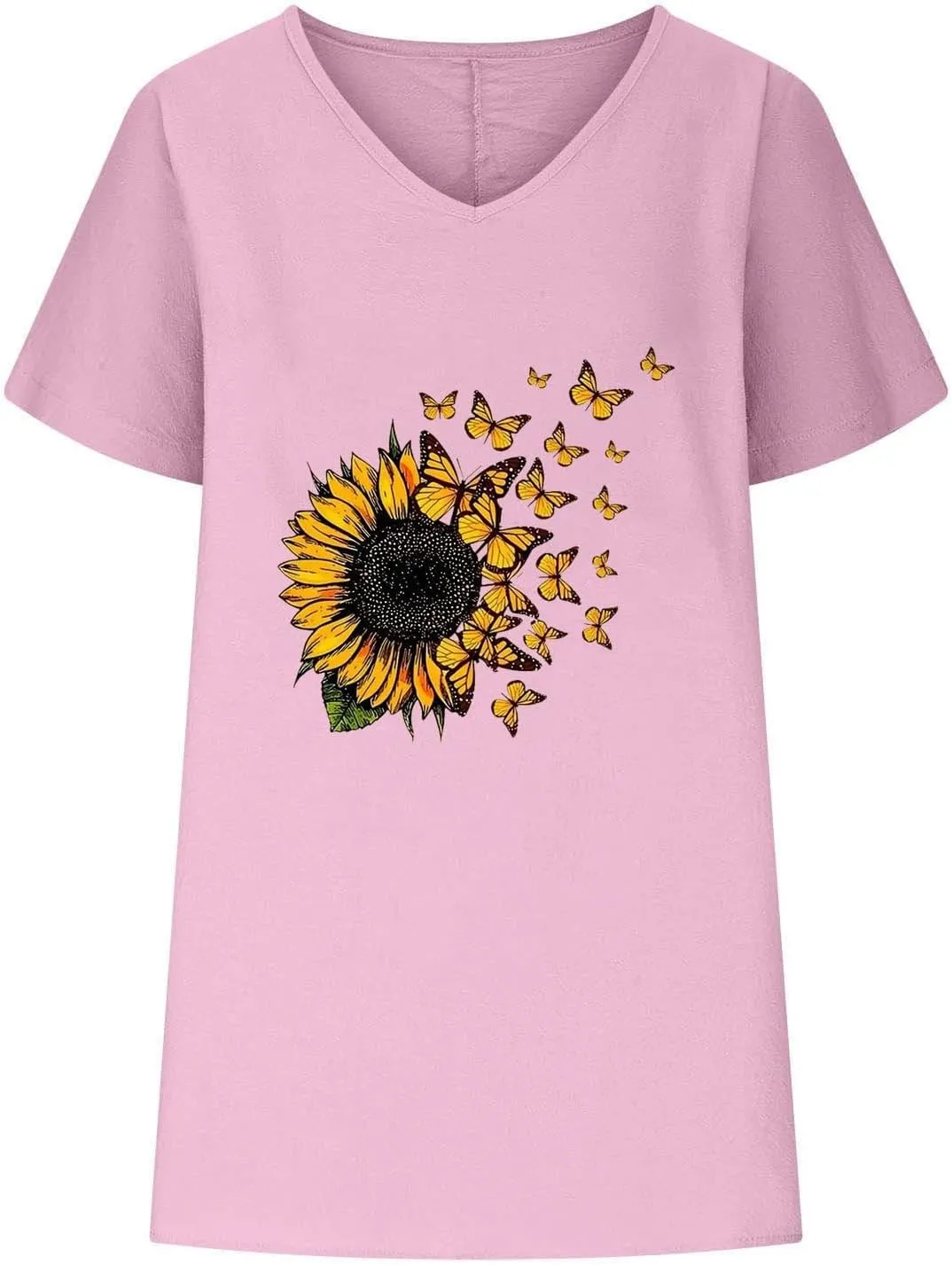 Women Summer Tops 2024 Cotton Linen Plus Size V Neck Floral Blouse Tops Casual Short Sleeve Oversized Tshirt Clothes