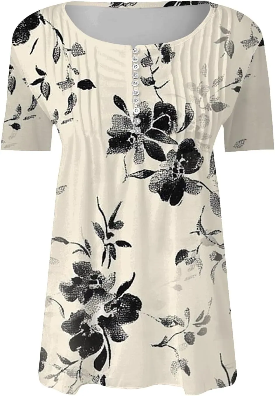 Women Summer Tops 2025 Fashion Short Sleeve V Neck Button Tshirt Boho Floral Printed Causal Dressy Waist Tighten Tee