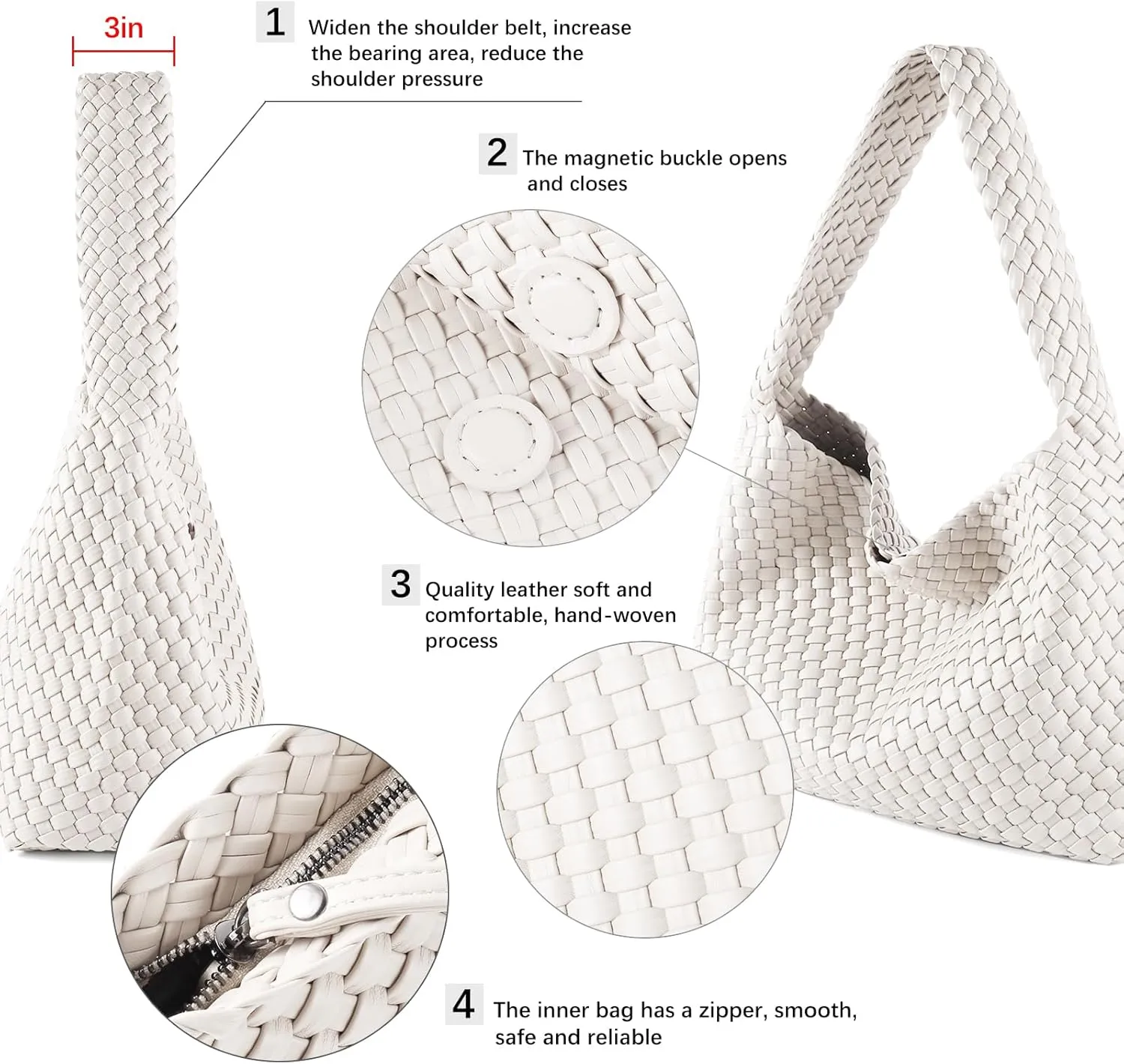 Women Vegan Leather Hand-Woven Tote Handbag Fashion All-Match Underarm Bag with Purse Soft Summer Hobo Tote Bag
