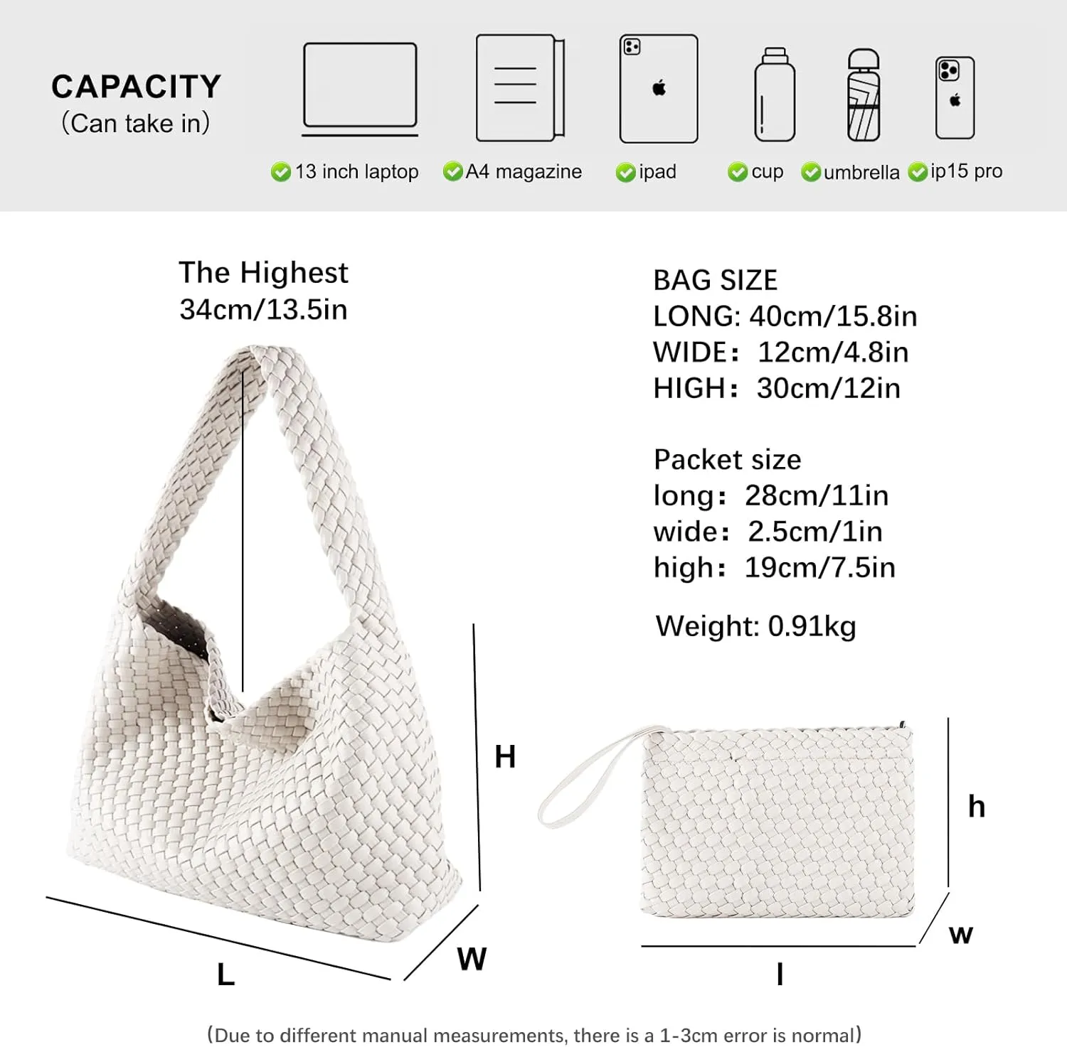 Women Vegan Leather Hand-Woven Tote Handbag Fashion All-Match Underarm Bag with Purse Soft Summer Hobo Tote Bag