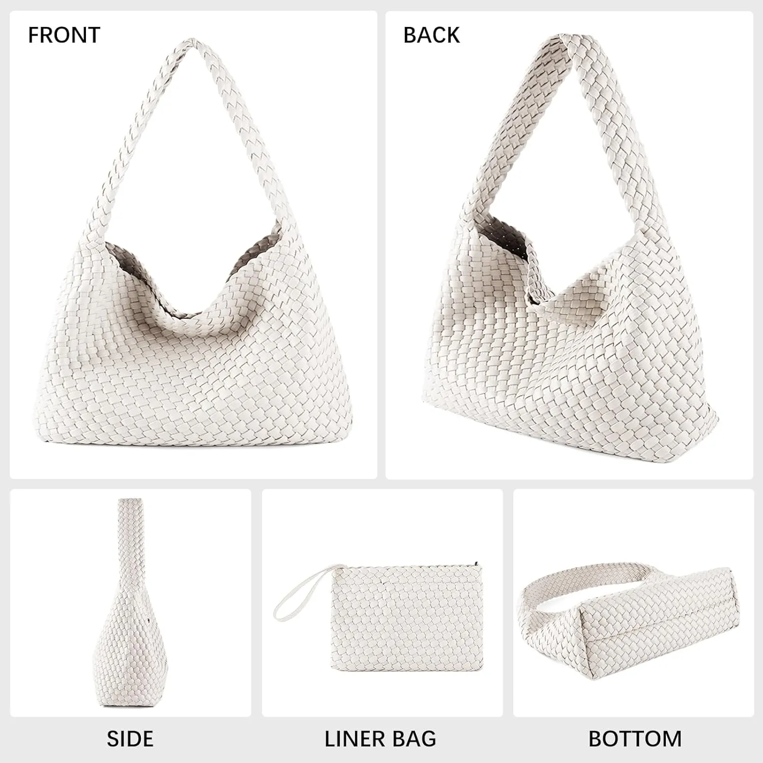Women Vegan Leather Hand-Woven Tote Handbag Fashion All-Match Underarm Bag with Purse Soft Summer Hobo Tote Bag