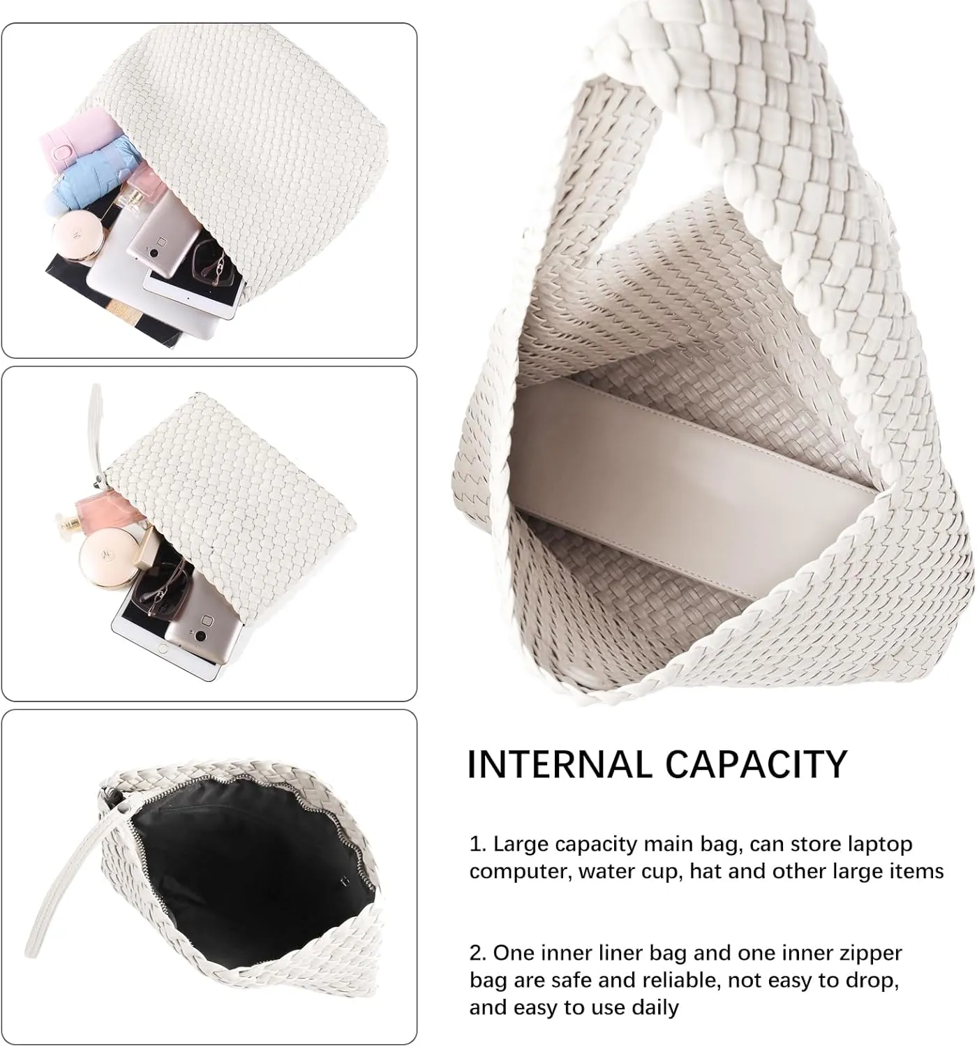 Women Vegan Leather Hand-Woven Tote Handbag Fashion All-Match Underarm Bag with Purse Soft Summer Hobo Tote Bag