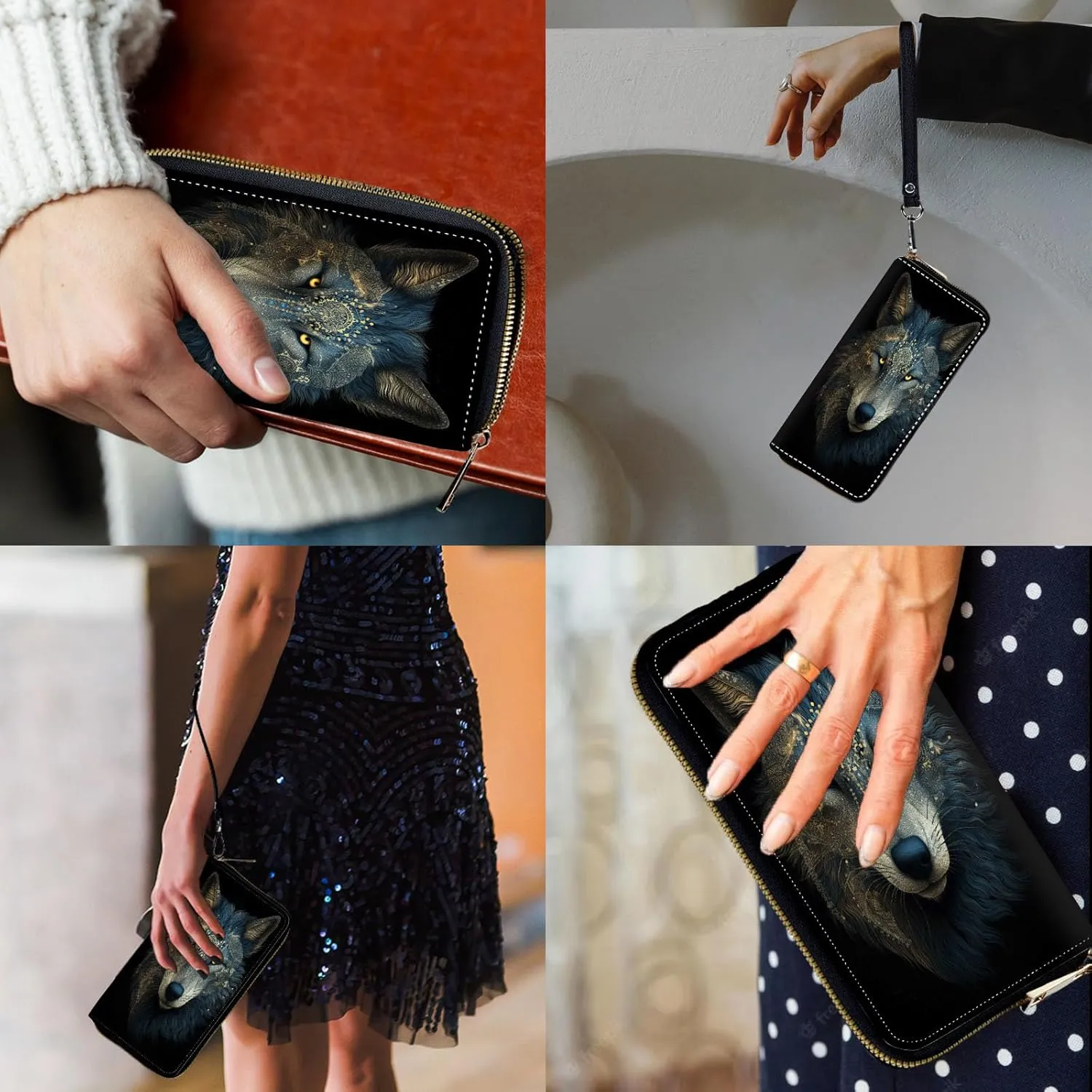 Women Wallets,Large Capacity Clutch Purse for Women Ladie Men Wallet Clearance Credit Card Holder PU Leather Handbag Clutch Purse,Amazing Wolf