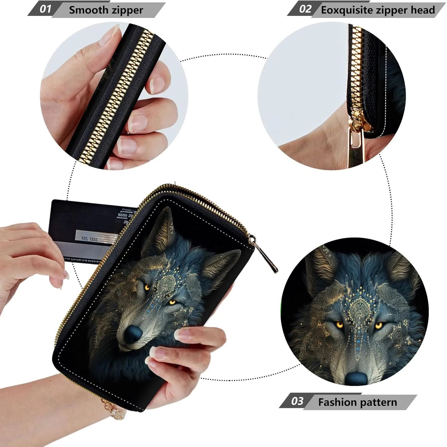 Women Wallets,Large Capacity Clutch Purse for Women Ladie Men Wallet Clearance Credit Card Holder PU Leather Handbag Clutch Purse,Amazing Wolf