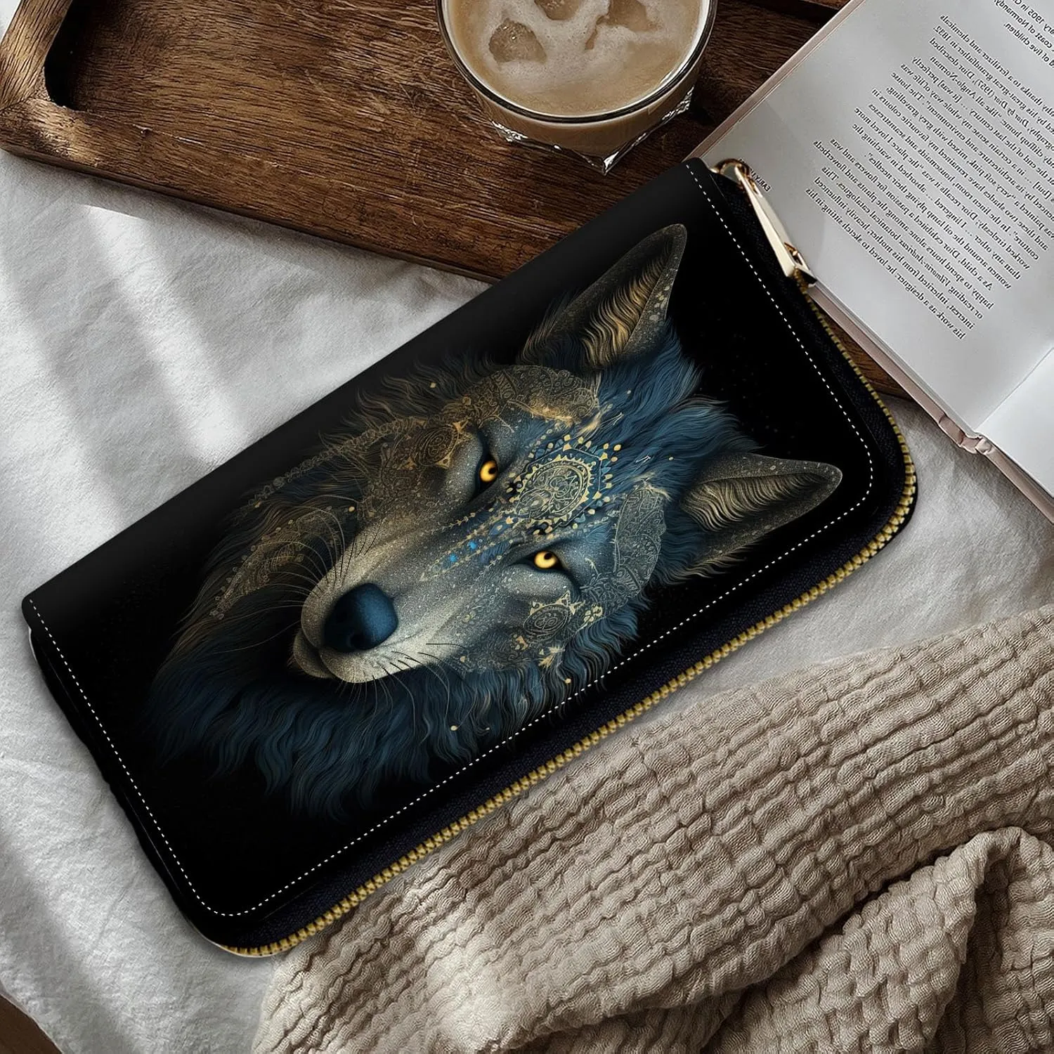 Women Wallets,Large Capacity Clutch Purse for Women Ladie Men Wallet Clearance Credit Card Holder PU Leather Handbag Clutch Purse,Amazing Wolf