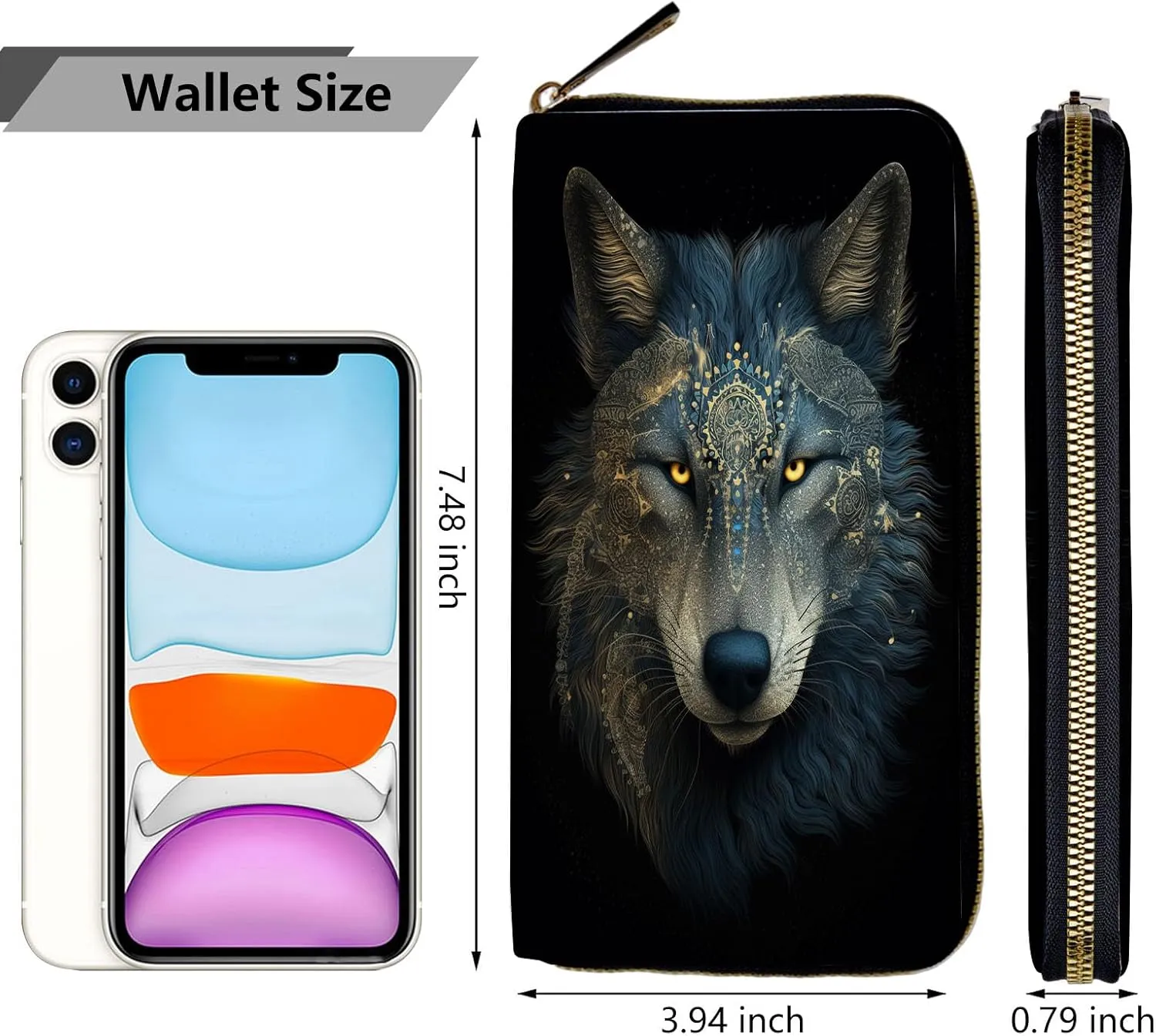 Women Wallets,Large Capacity Clutch Purse for Women Ladie Men Wallet Clearance Credit Card Holder PU Leather Handbag Clutch Purse,Amazing Wolf
