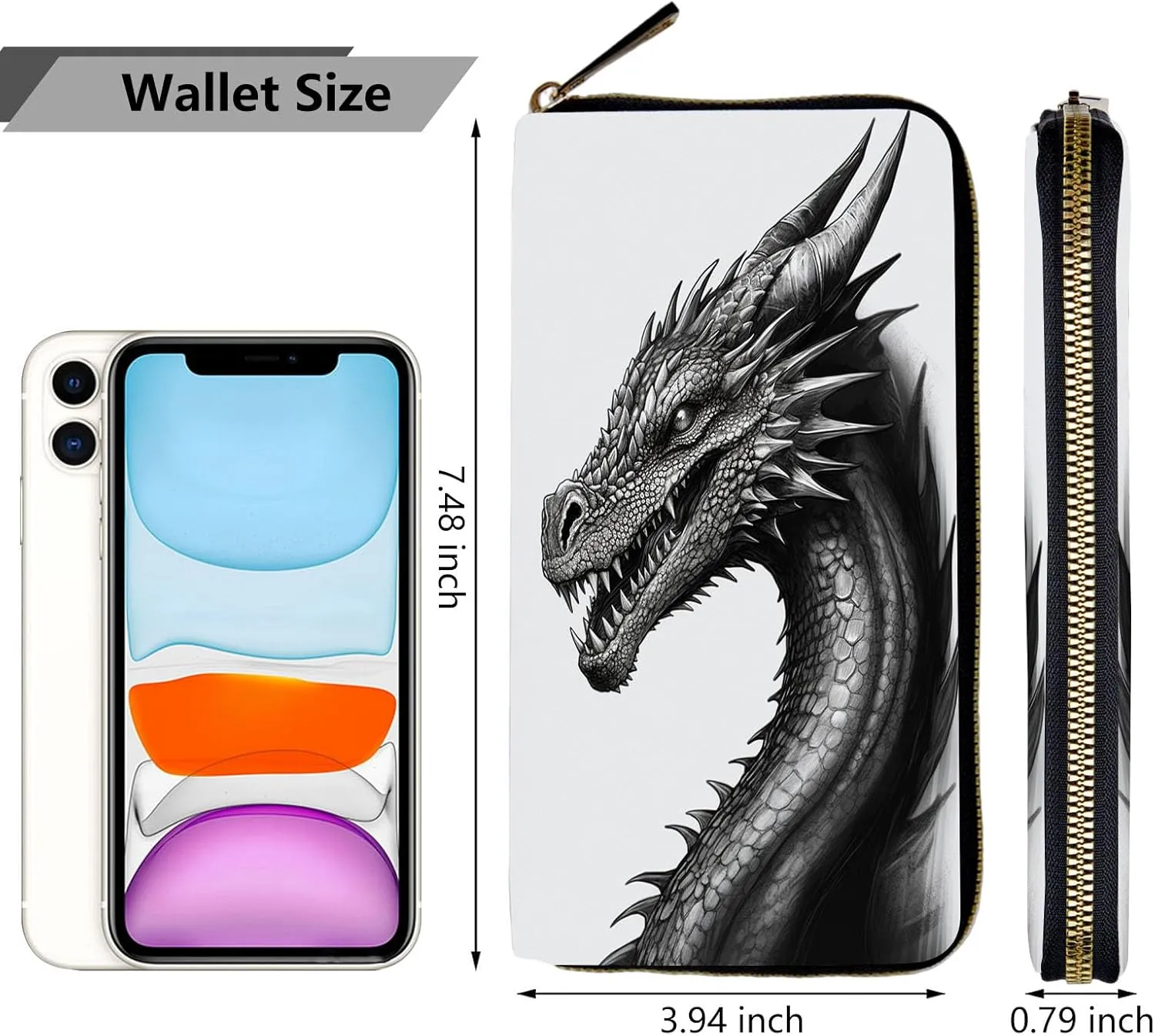 Women Wallets,Large Capacity Clutch Purse for Women Ladie Men Wallet Clearance Credit Card Holder PU Leather Handbag Clutch Purse,Black Dragon