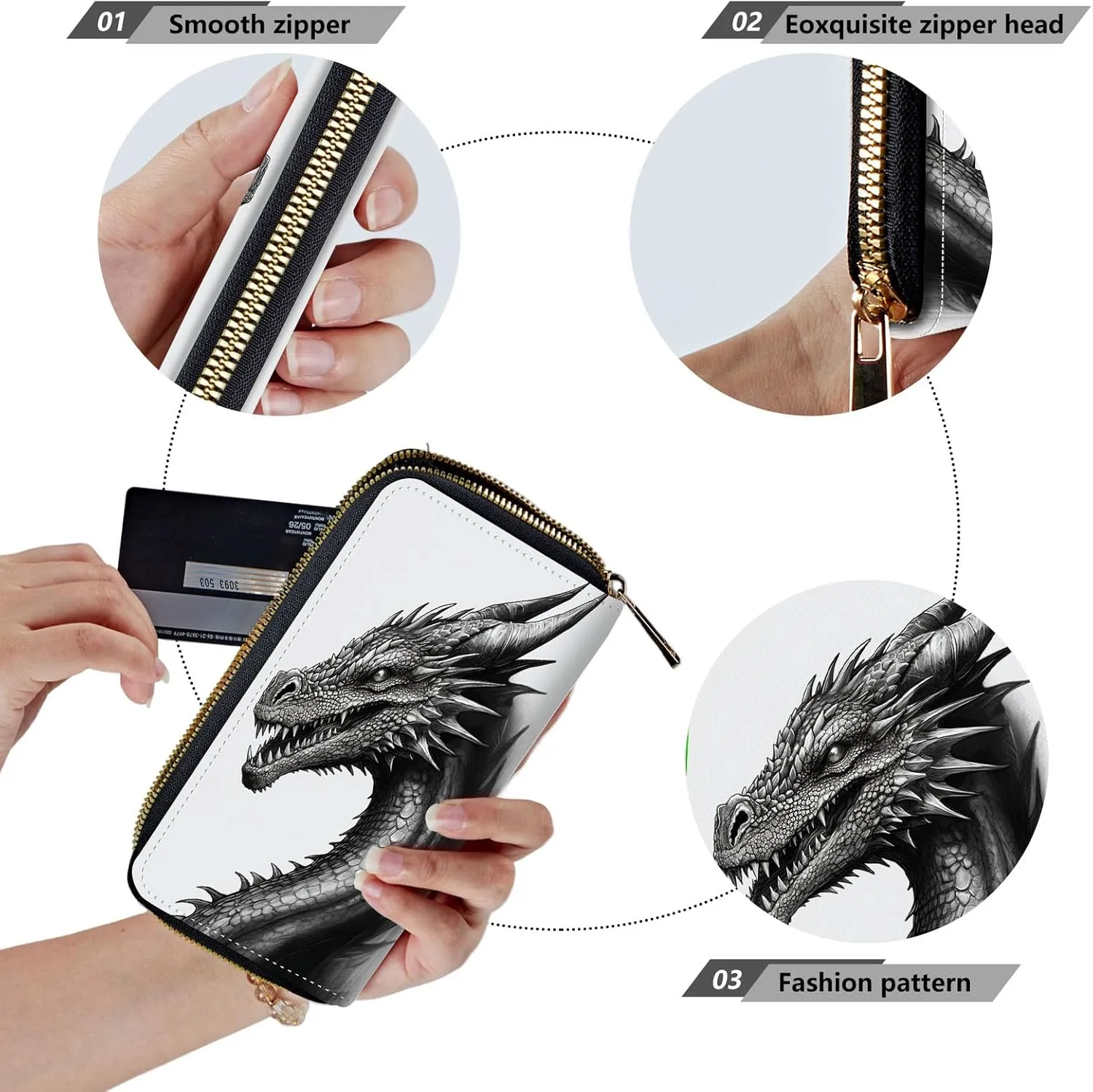 Women Wallets,Large Capacity Clutch Purse for Women Ladie Men Wallet Clearance Credit Card Holder PU Leather Handbag Clutch Purse,Black Dragon