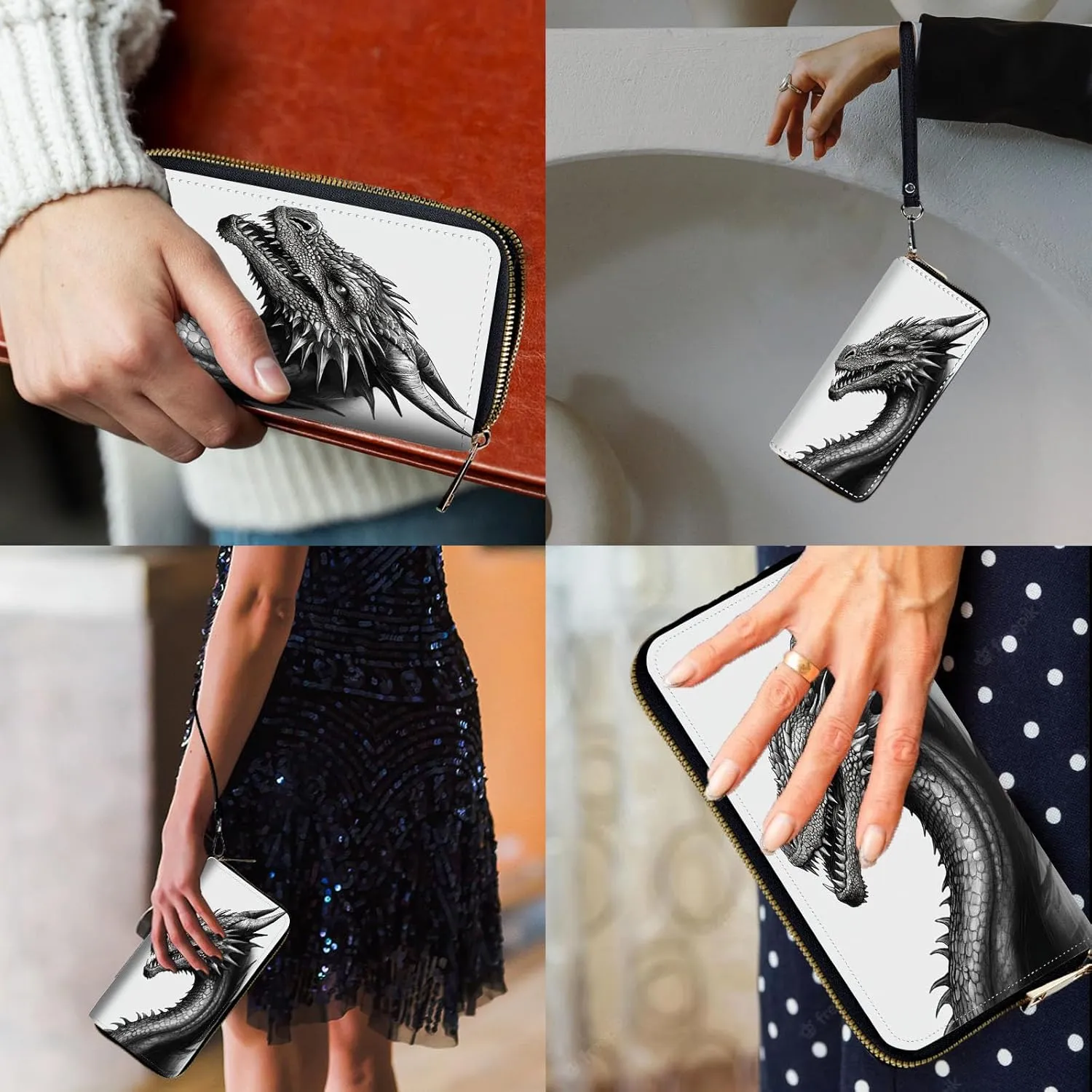 Women Wallets,Large Capacity Clutch Purse for Women Ladie Men Wallet Clearance Credit Card Holder PU Leather Handbag Clutch Purse,Black Dragon