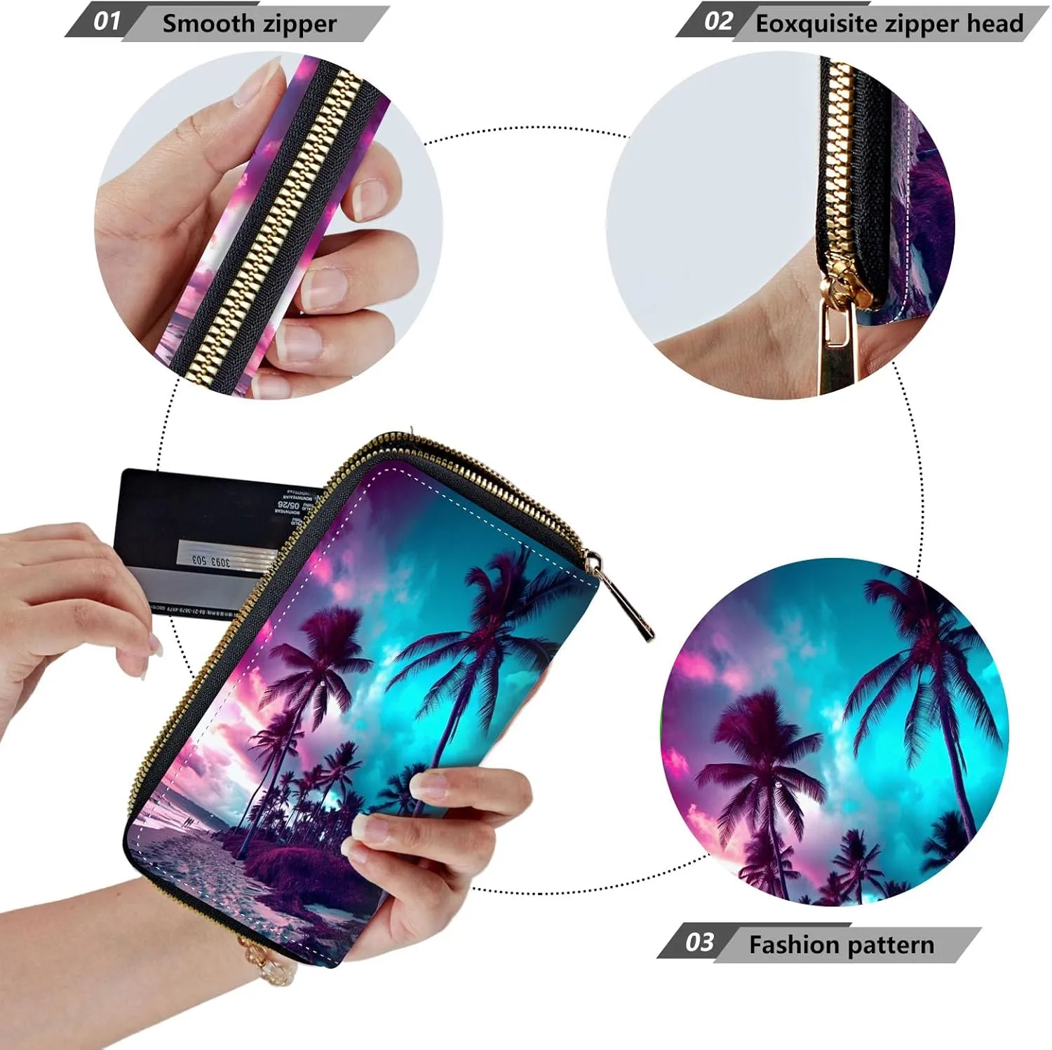 Women Wallets,Large Capacity Clutch Purse for Women Ladie Men Wallet Clearance Credit Card Holder PU Leather Handbag Clutch Purse,Evening by the Sea