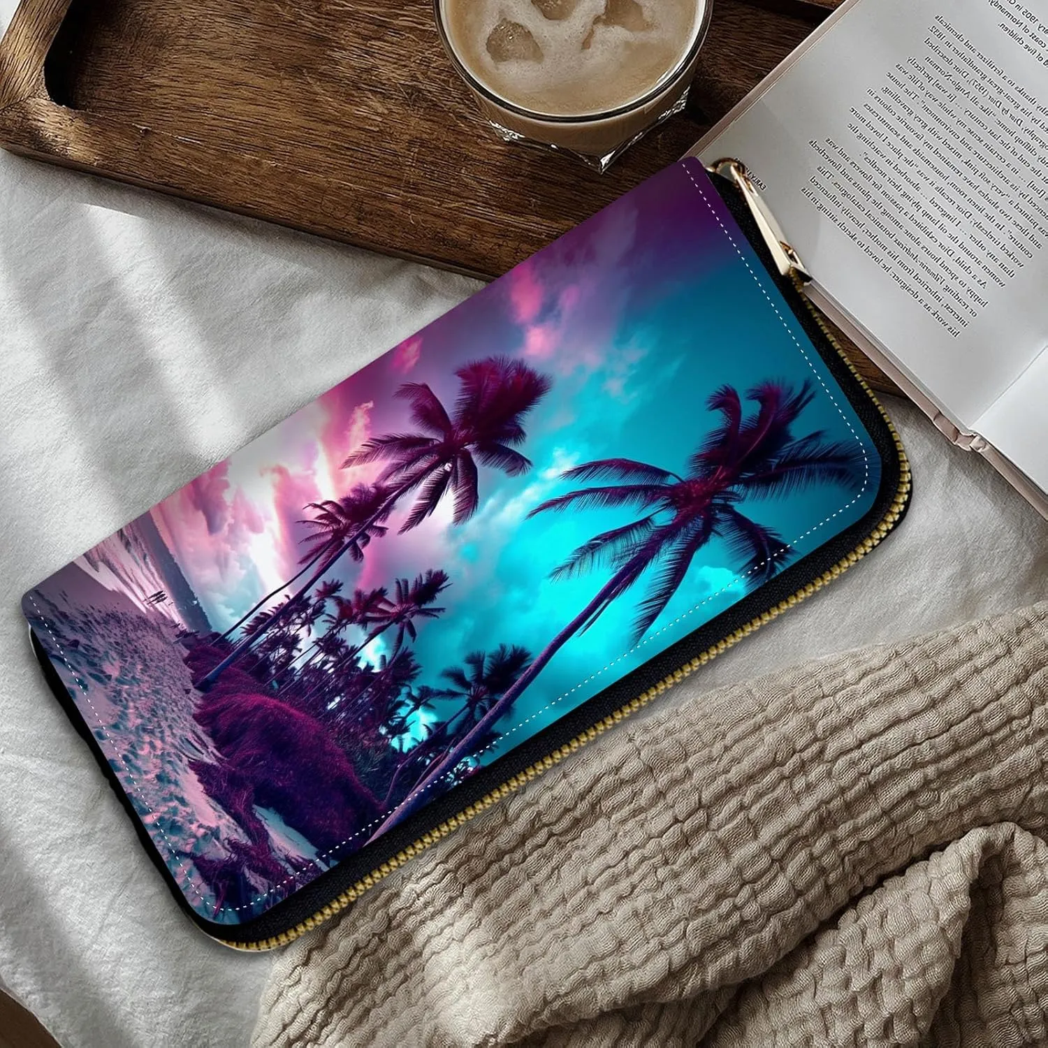 Women Wallets,Large Capacity Clutch Purse for Women Ladie Men Wallet Clearance Credit Card Holder PU Leather Handbag Clutch Purse,Evening by the Sea
