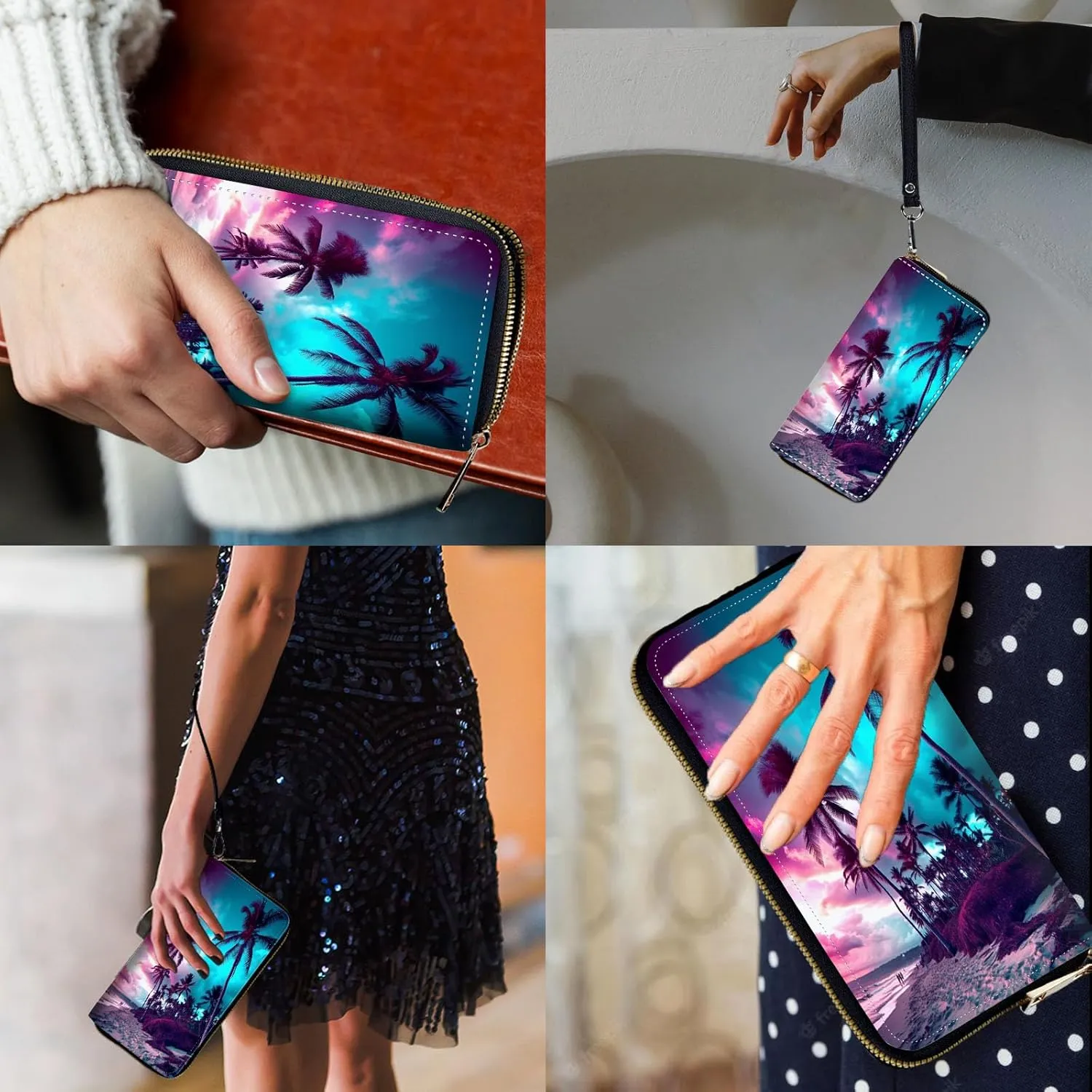 Women Wallets,Large Capacity Clutch Purse for Women Ladie Men Wallet Clearance Credit Card Holder PU Leather Handbag Clutch Purse,Evening by the Sea