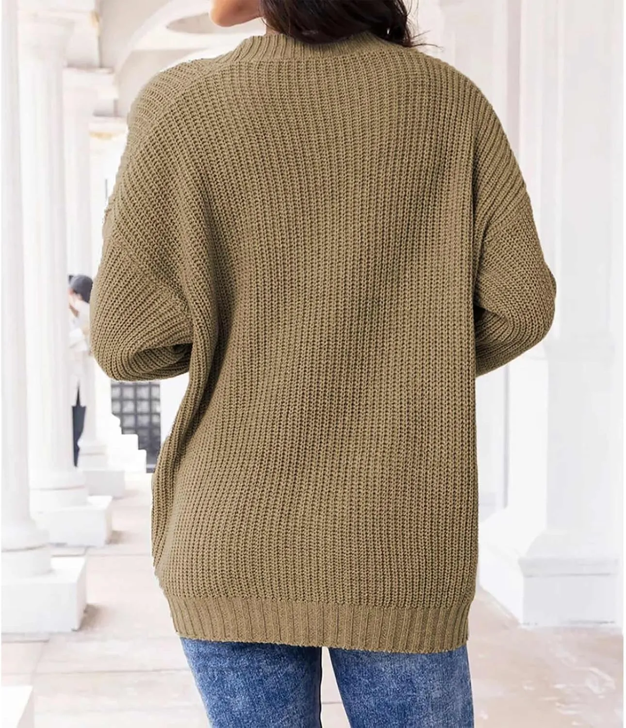 Women's Autumn Sweater Fashion Solid Knitted Button Down Long Sleeve Warm Loose Cardigan Winter Thick Crochet Coats