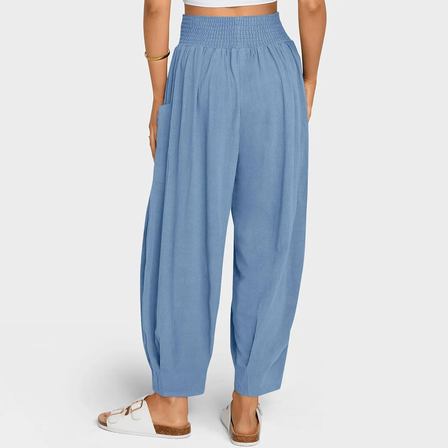 Women's Boho Linen Pants Summer Casual Loose High Waist Cargo Lounge Harem Pants 2025 Beach Travel Vacation Outfits