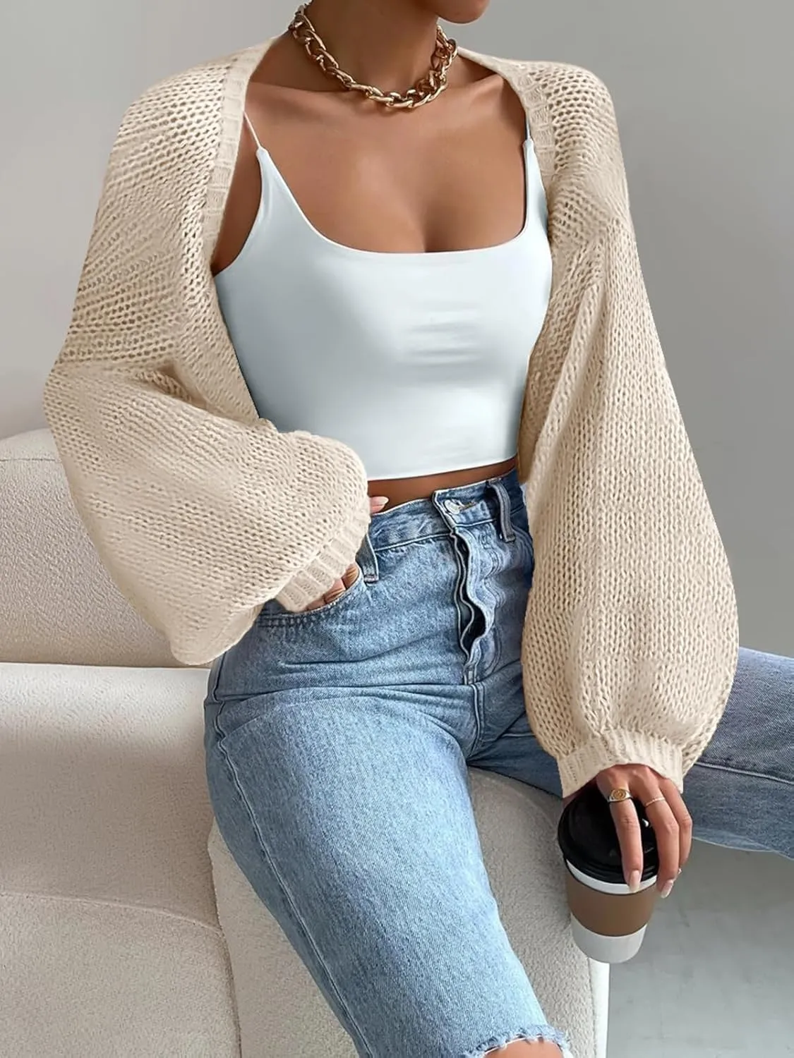 Women's Bolero Shrug Sweater Long Sleeve Open Front Crop Cardigan Top Outerwear