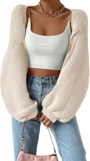 Women's Bolero Shrug Sweater Long Sleeve Open Front Crop Cardigan Top Outerwear