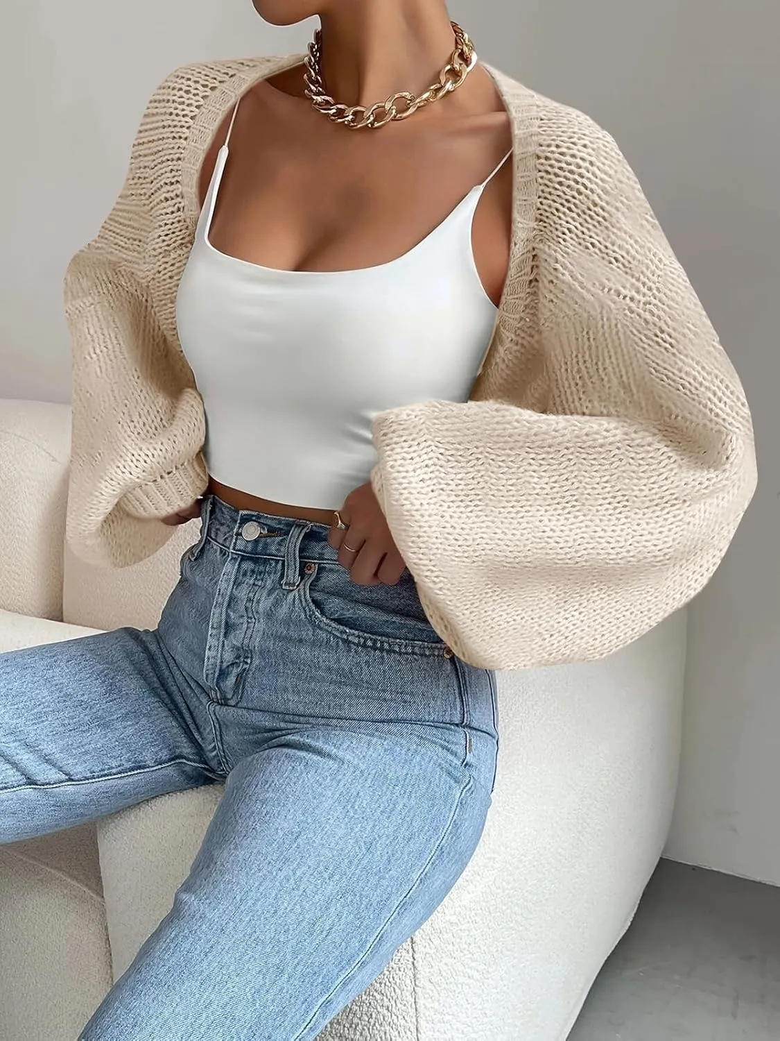 Women's Bolero Shrug Sweater Long Sleeve Open Front Crop Cardigan Top Outerwear
