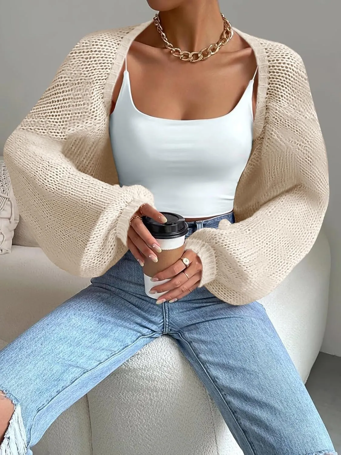 Women's Bolero Shrug Sweater Long Sleeve Open Front Crop Cardigan Top Outerwear