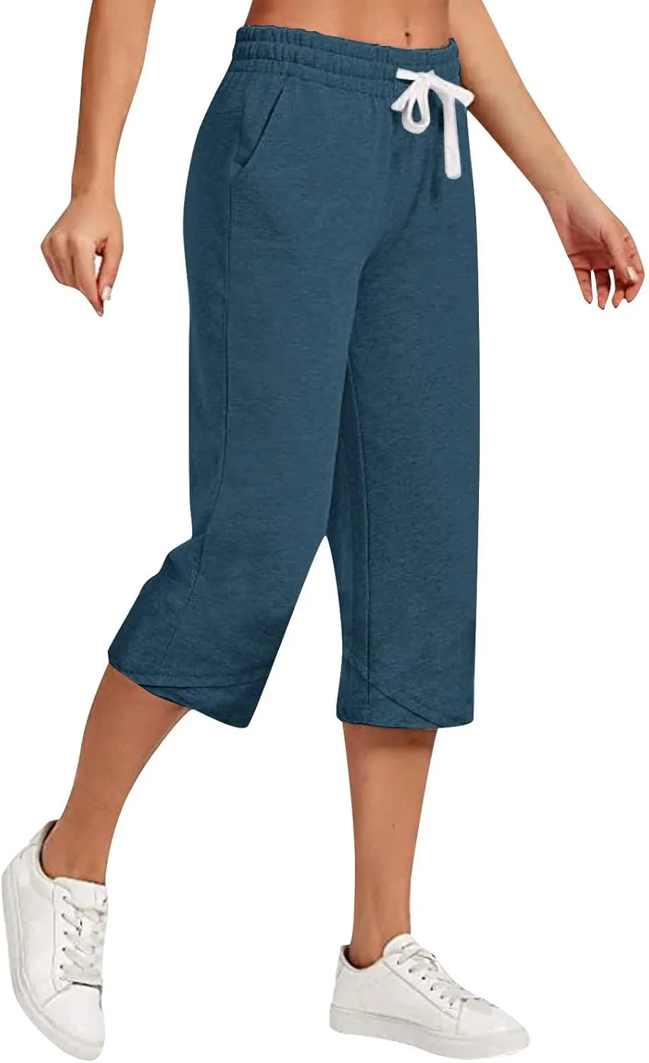 Women'S Casual Bottoms Pants Linen Lounge Drawstring Capri Breathable Pajama Summer Trousers With Pockets