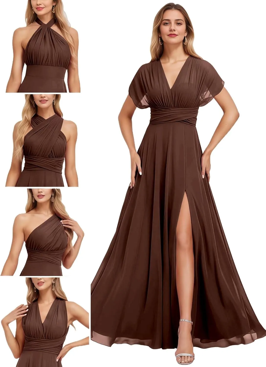 Women's Convertible Infinity Bridesmaid Dress with Slit Long A-line Chiffon Multi-Way Formal Dress