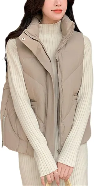 Women's Cotton Vest Autumn Winter Stand-Up Collar Coat Waistcoat Womens Down Cotton Jacket Sleeveless Padded Outwear