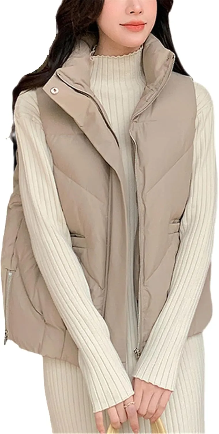 Women's Cotton Vest Autumn Winter Stand-Up Collar Coat Waistcoat Womens Down Cotton Jacket Sleeveless Padded Outwear