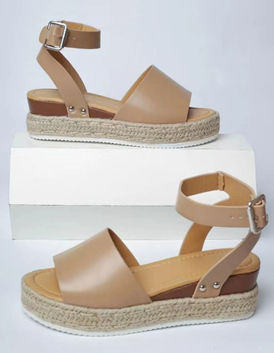 Womens Espadrilles Flatform Sandal Open Toe Buckle Ankle Strap Studded Platform Wedge Sandals Casual Comfortable Dressy Summer Shoes