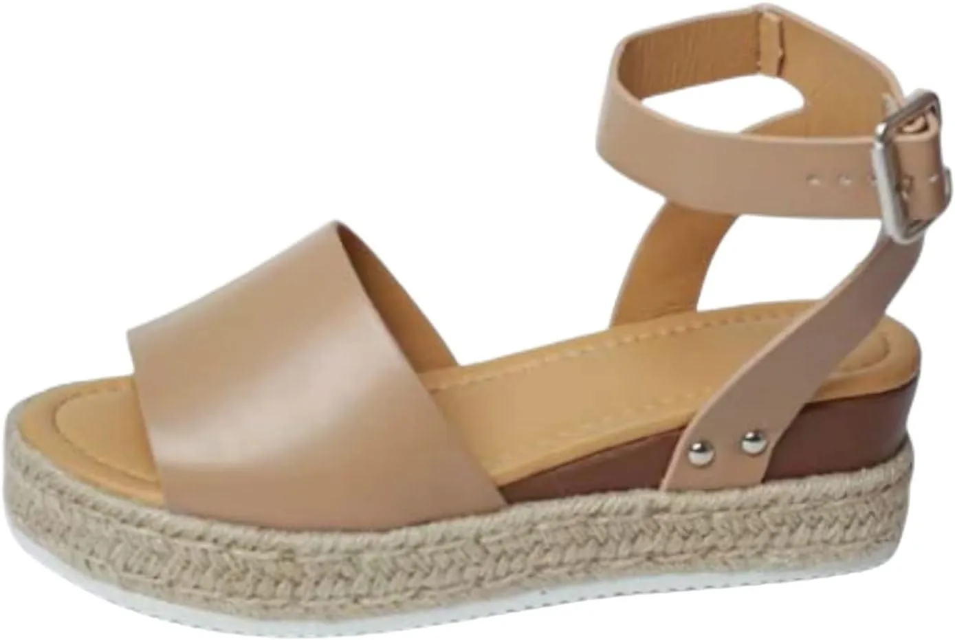 Womens Espadrilles Flatform Sandal Open Toe Buckle Ankle Strap Studded Platform Wedge Sandals Casual Comfortable Dressy Summer Shoes