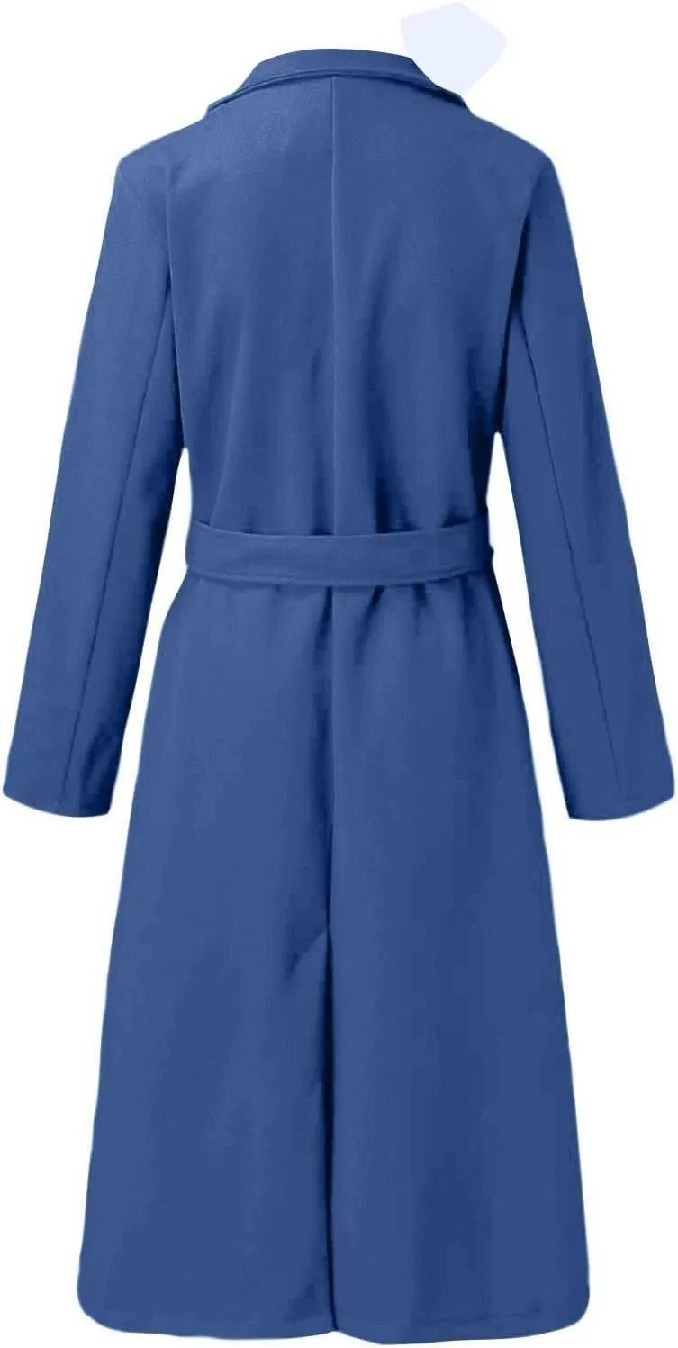 Women's Faux Wool Coat Blouse Thin Coat Trench Long Jacket Ladies Slim Long Belt Elegant Overcoat Oversized