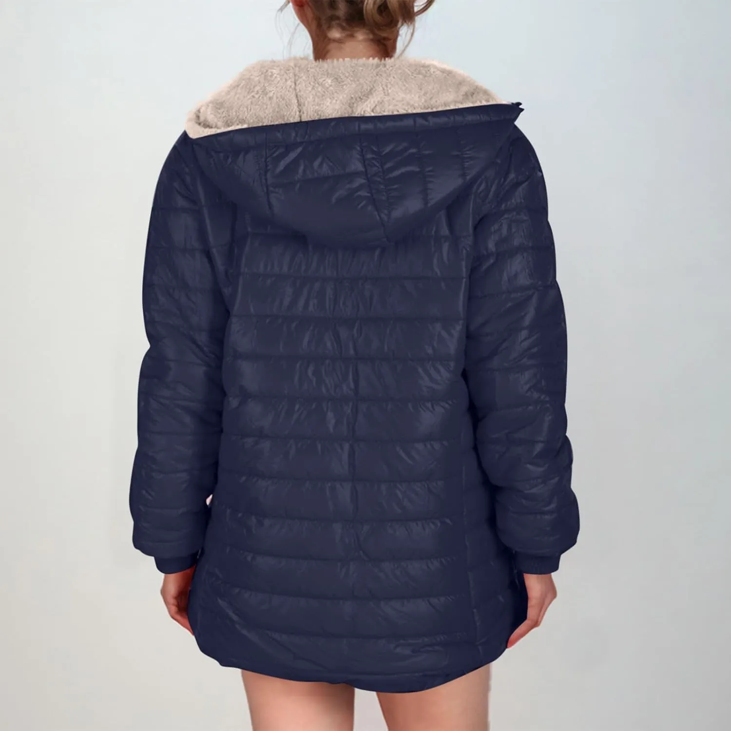 Women's Fleece Lined Zipper Winter Warm Hood Coat, Autumn Winter Long Sleeved Cotton-padded Jacket Comfy Down Jacket