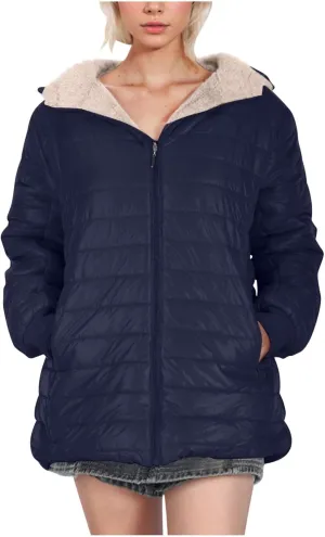 Women's Fleece Lined Zipper Winter Warm Hood Coat, Autumn Winter Long Sleeved Cotton-padded Jacket Comfy Down Jacket