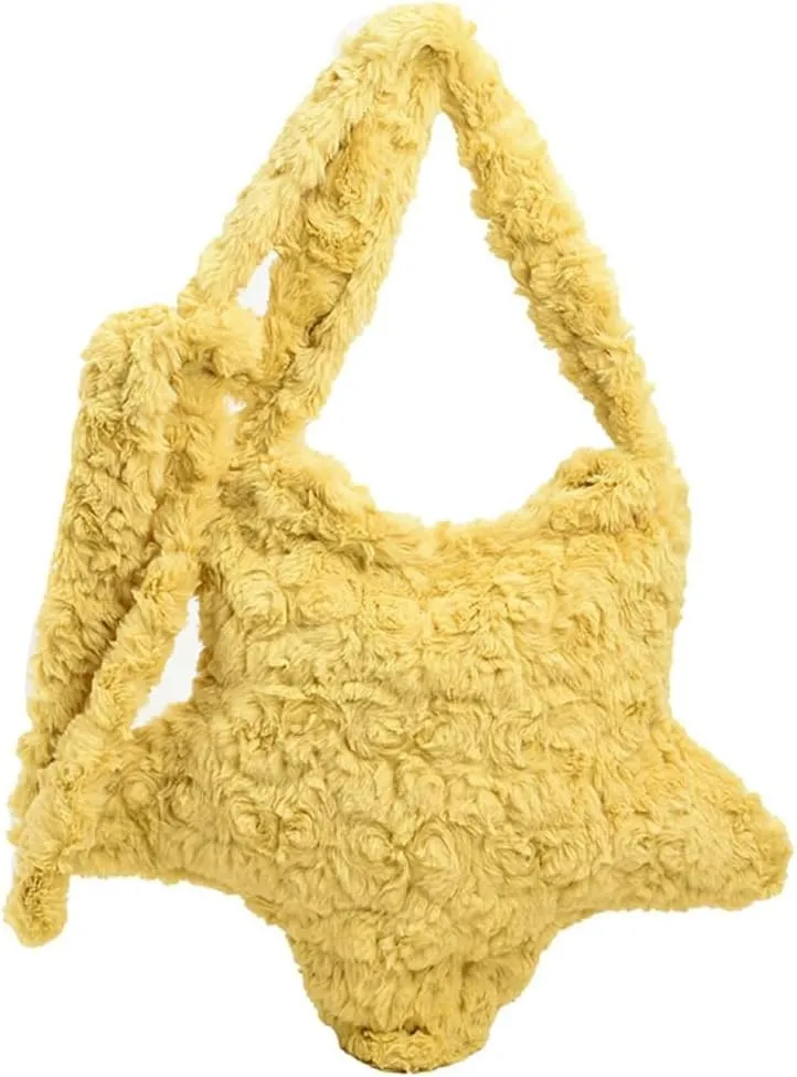 Women's Fuzzy Crossbody Bag Stylish Star Shape Tote Bag Large Capacity Cute Fluffy Shoulder Bag Y2k Satchel Purse 2024