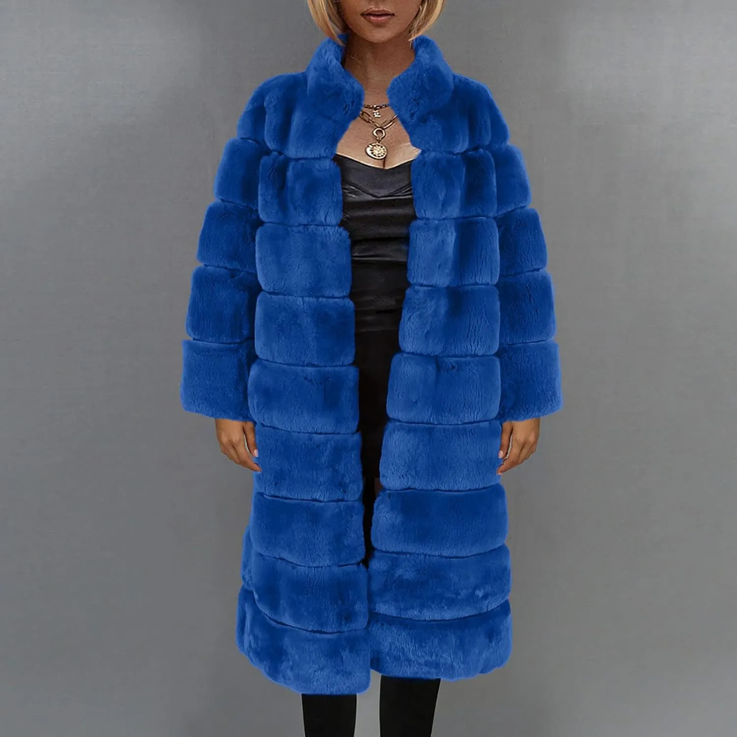 Womens Luxury Faux Fur Coats Winter Long Cardigan Vintage Fuzzy Warm Jacket Oversized Soft Solid Open Front Overcoat