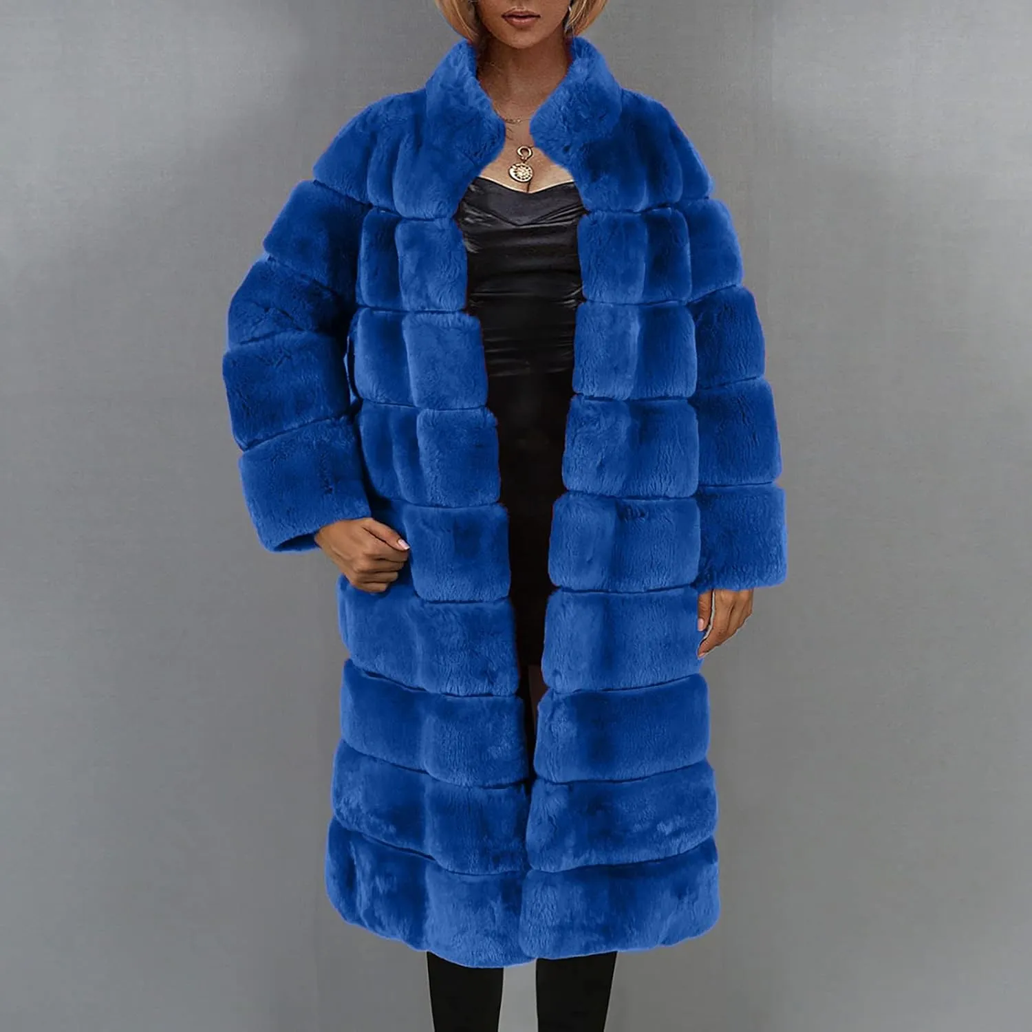 Womens Luxury Faux Fur Coats Winter Long Cardigan Vintage Fuzzy Warm Jacket Oversized Soft Solid Open Front Overcoat