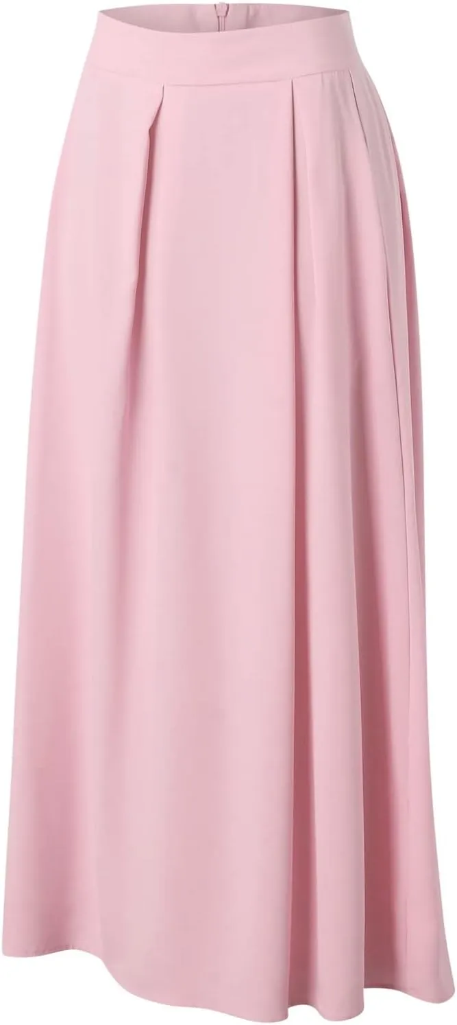 Womens Maxi Skirt A-line High Waist Swing Pleated Boho Summer Vacation Beach Flowy Elegant Long Skirts with Pockets