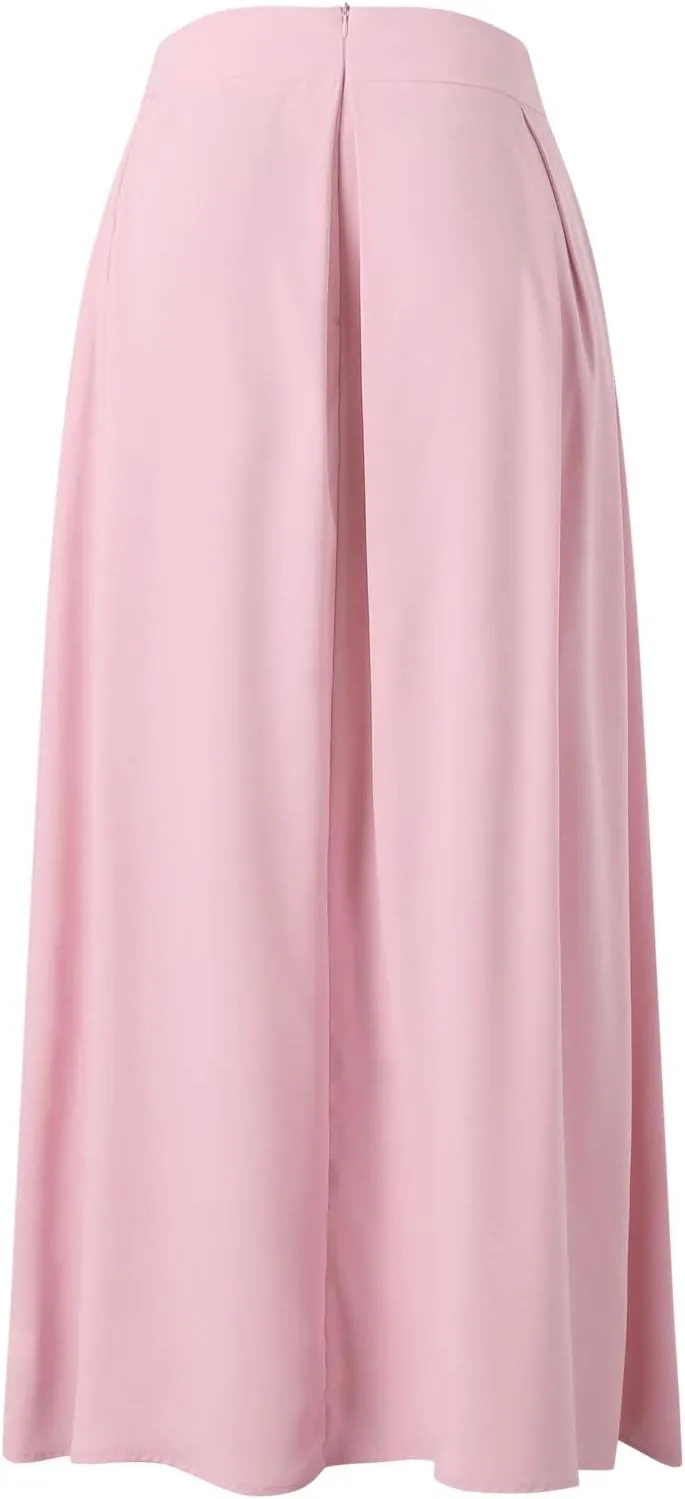 Womens Maxi Skirt A-line High Waist Swing Pleated Boho Summer Vacation Beach Flowy Elegant Long Skirts with Pockets