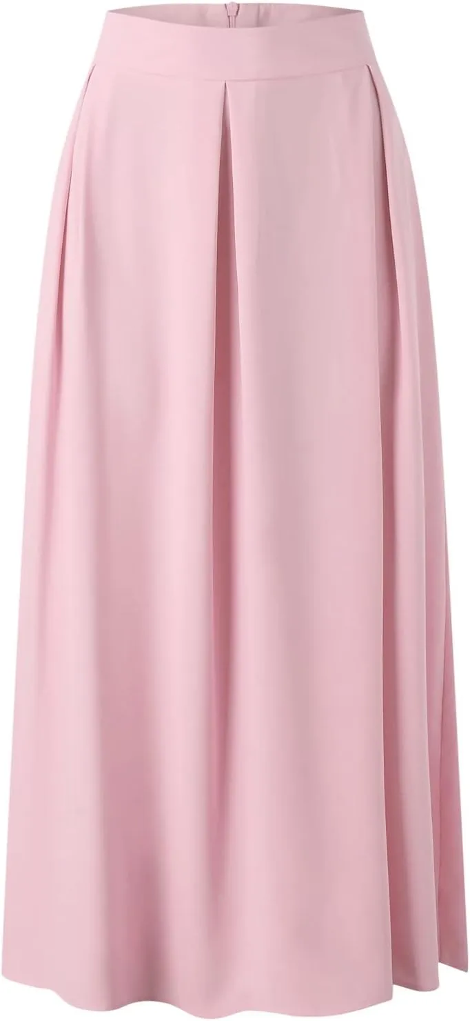 Womens Maxi Skirt A-line High Waist Swing Pleated Boho Summer Vacation Beach Flowy Elegant Long Skirts with Pockets