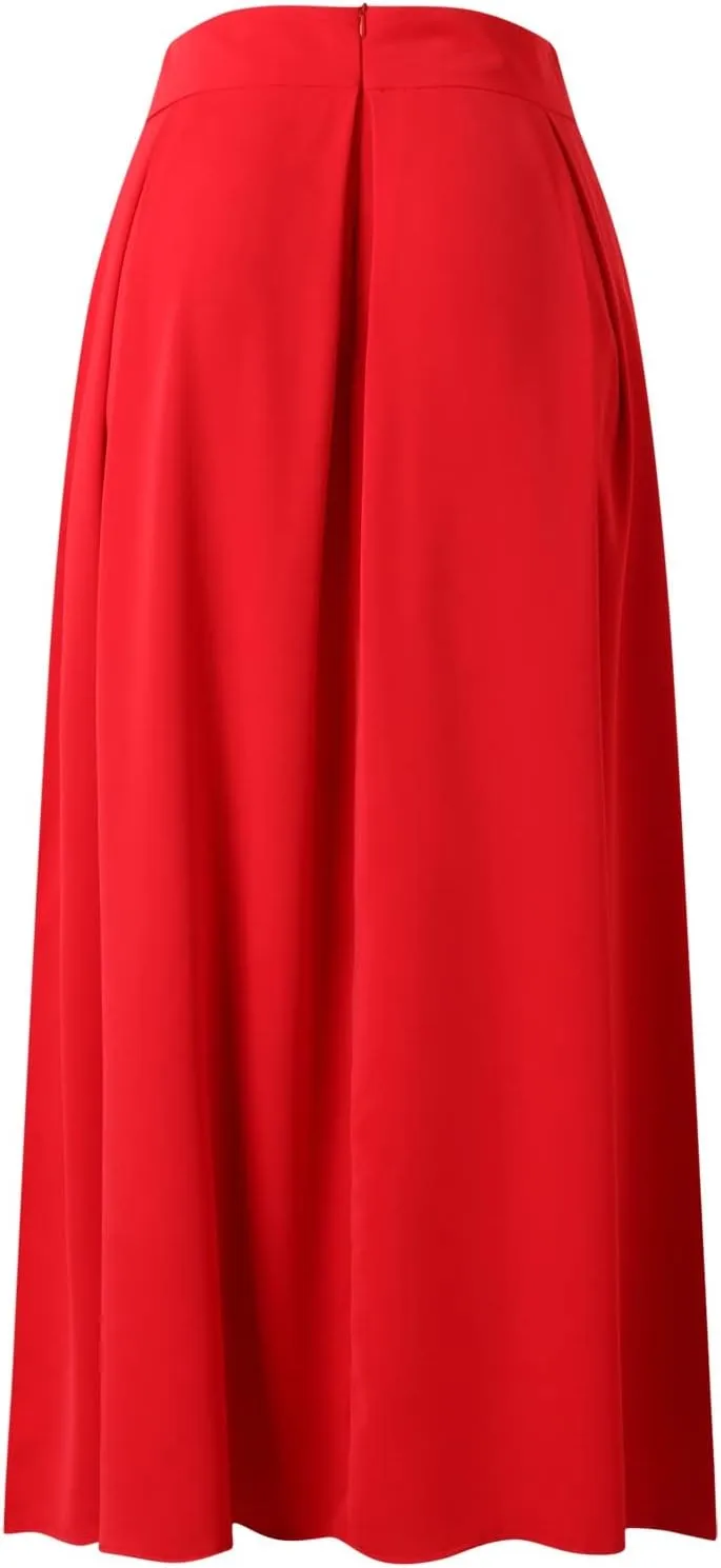 Womens Maxi Skirt A-line High Waist Swing Pleated Boho Summer Vacation Beach Flowy Elegant Long Skirts with Pockets