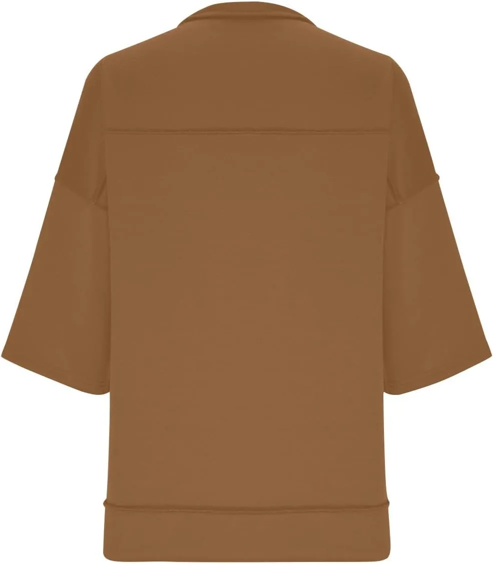 Womens Oversized Sweatshirts 3/4 Length Sleeve Crewneck Pullover Top Drop Shoulder Tees Casual High Low Tunic Tops