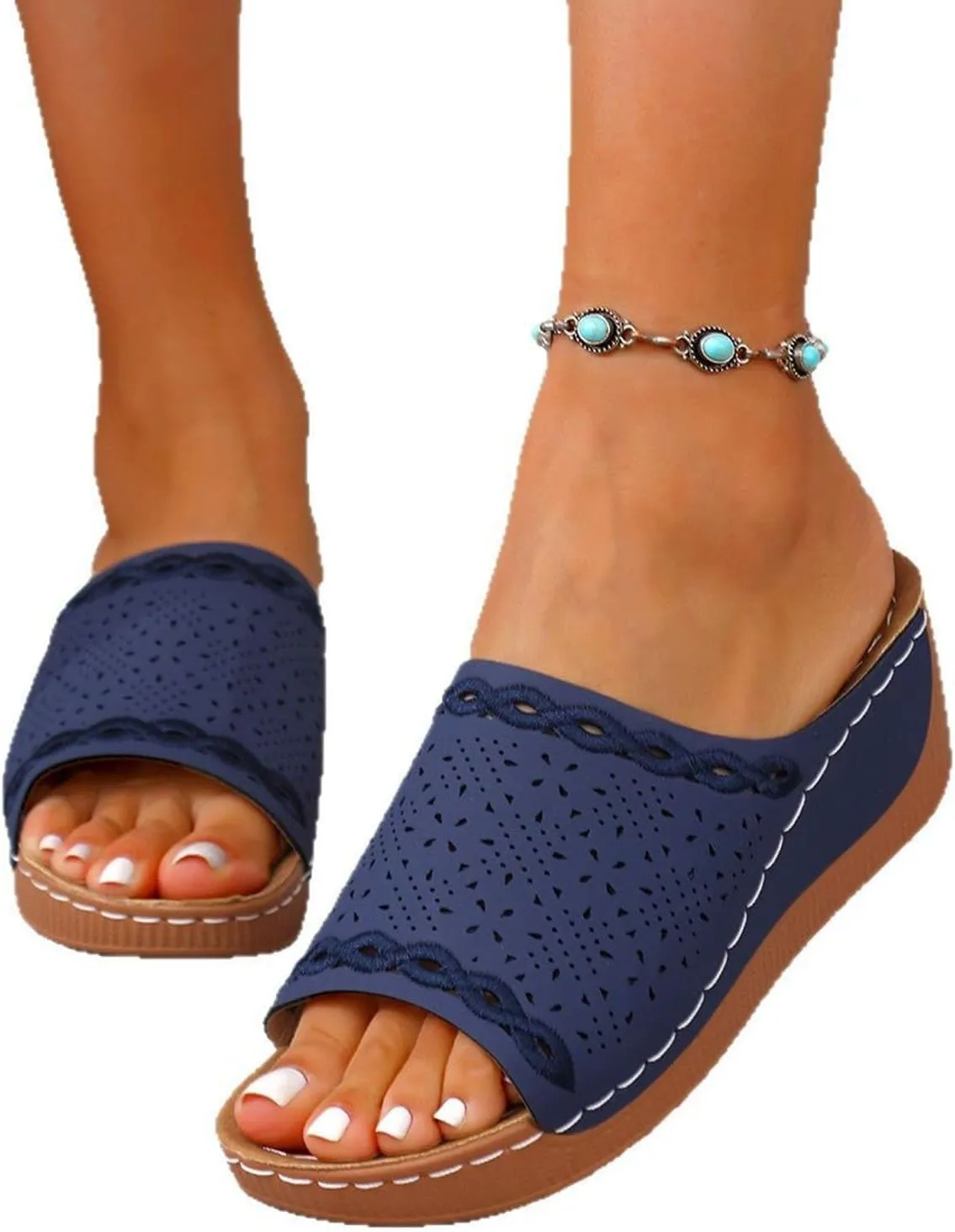 Women's Platform Wedge Sandals Comfortable Hollow Out Sandals Dressy Open Toe Slippers Summer Casual Walking Sandal Breathable Orthopedic Arch Support Sandal