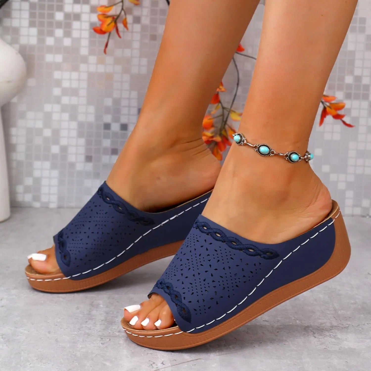 Women's Platform Wedge Sandals Comfortable Hollow Out Sandals Dressy Open Toe Slippers Summer Casual Walking Sandal Breathable Orthopedic Arch Support Sandal