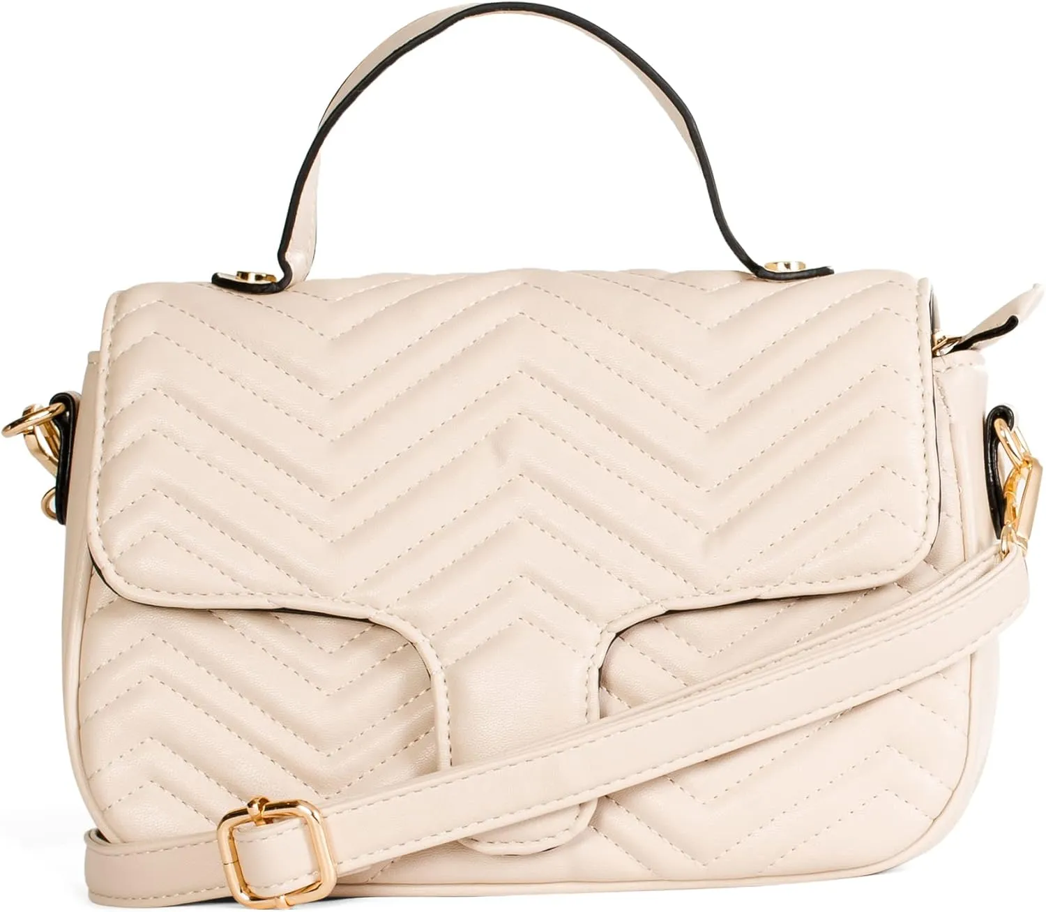 Womens Quilted Faux Leather Satchel Bag  Top Handle & Crossbody Strap  Heart Detail Purse  Kiki