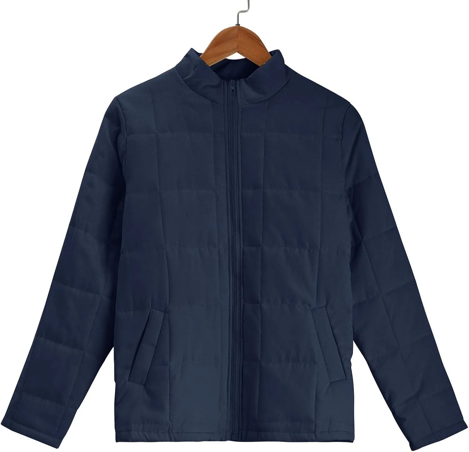 Women's Quilted Puffer Jacket Zip Up Oversized Lightweight Stand Collar Padded Down Coat Winter Loose Warm Outerwear