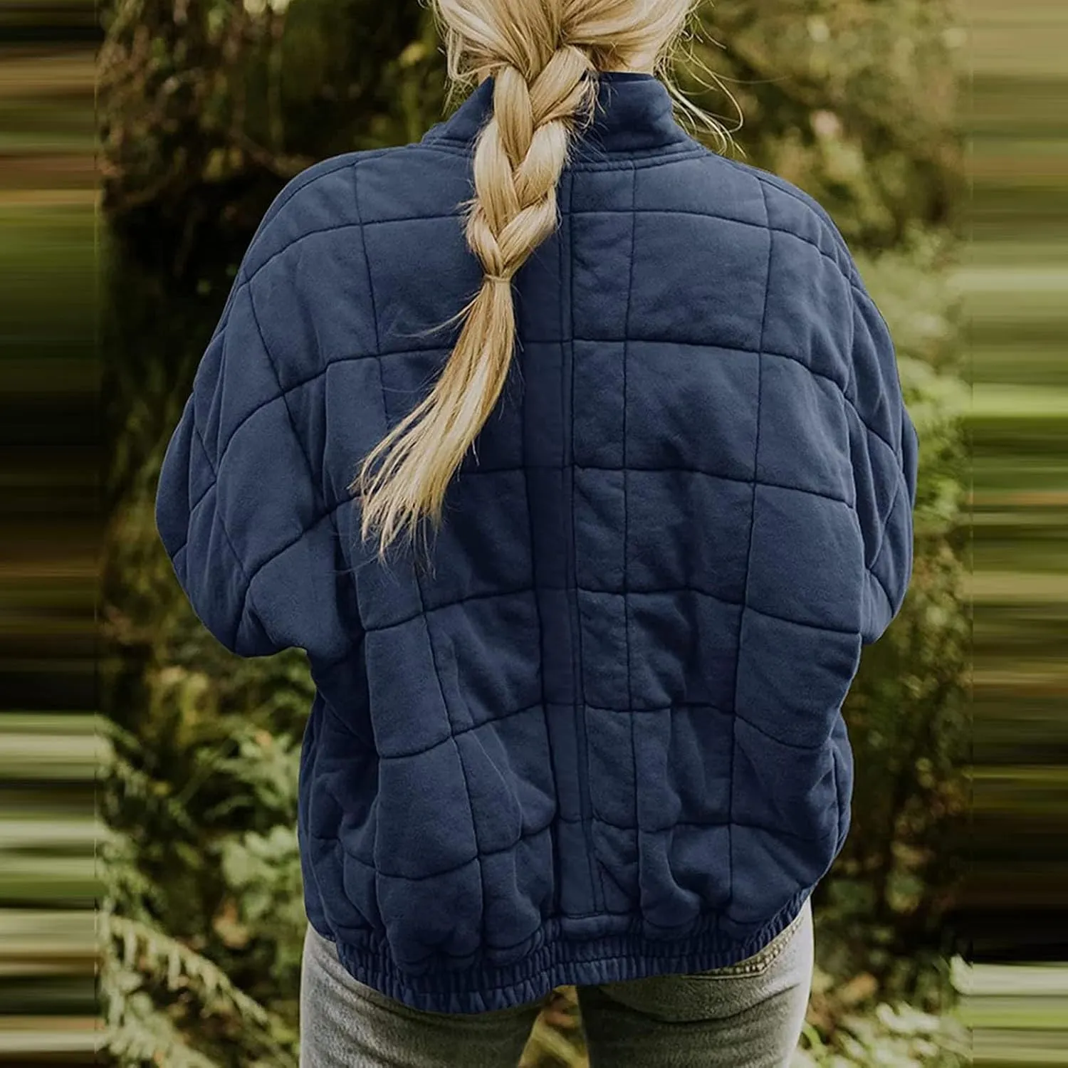 Women's Quilted Puffer Jacket Zip Up Oversized Lightweight Stand Collar Padded Down Coat Winter Loose Warm Outerwear