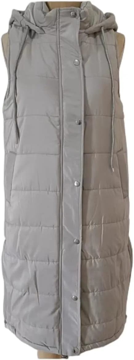 Womens Quilted Puffer Vest with Hooded Zipper Lightweight Long Down Sleeveless Jackets Warm Winter Coats with Pockets