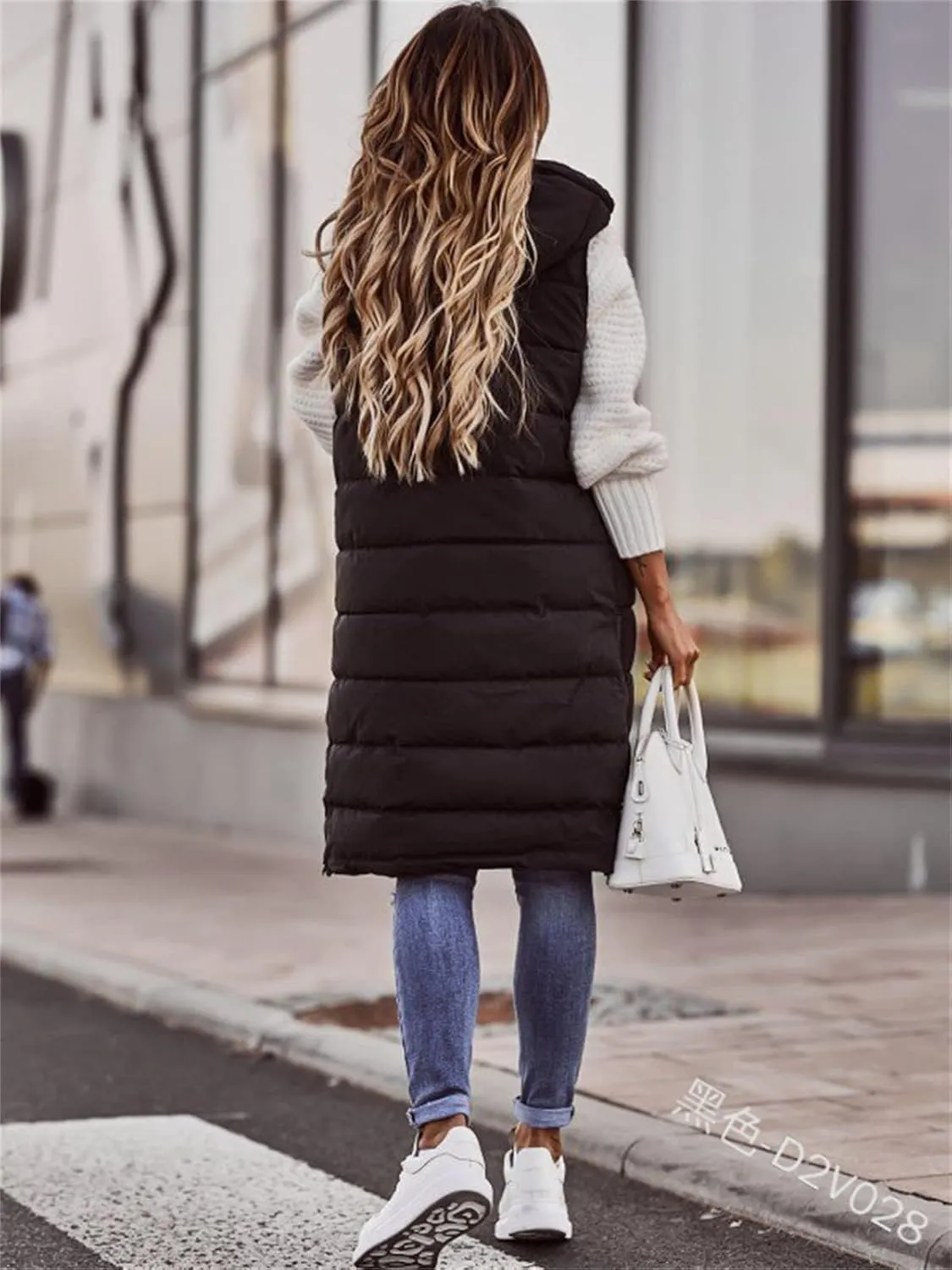 Womens Quilted Puffer Vest with Hooded Zipper Lightweight Long Down Sleeveless Jackets Warm Winter Coats with Pockets